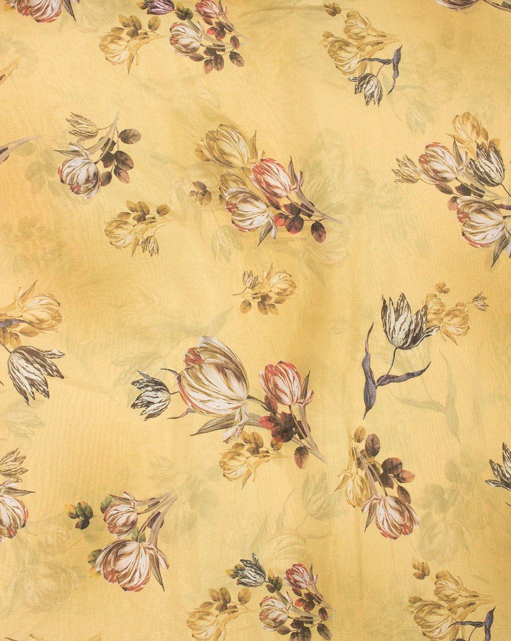 Yellow Floral Pattern Digital Print Organza Tissue Fabric - Fabriclore.com