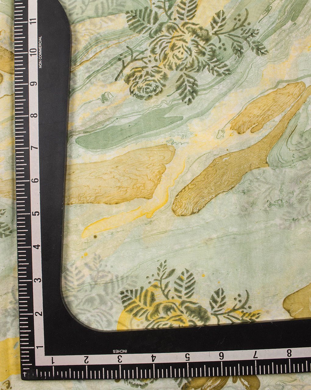 Green Yellow Boota Pattern Exclusive Design Marble Print Hand Block Viscose Organza Fabric - Fabriclore.com