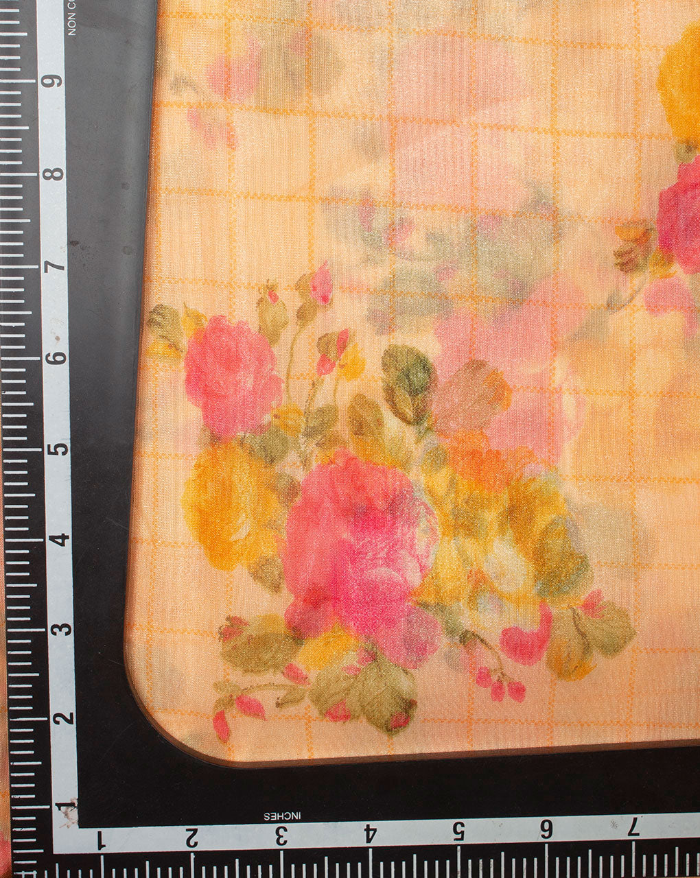 Peach Fuchsia Floral Pattern Screen Print Organza Tissue Fabric - Fabriclore.com
