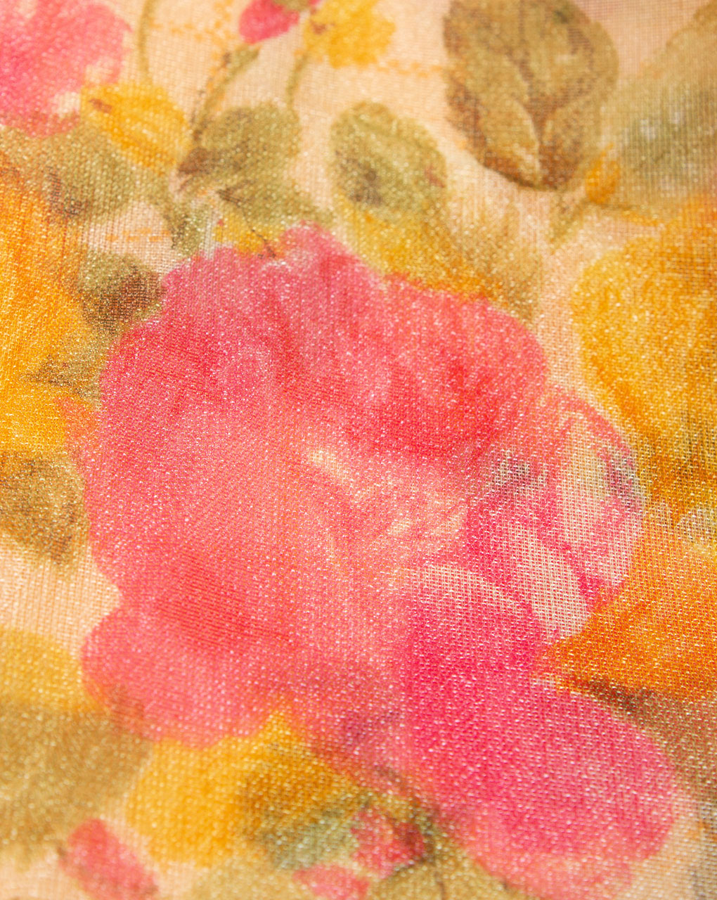 Peach Fuchsia Floral Pattern Screen Print Organza Tissue Fabric - Fabriclore.com