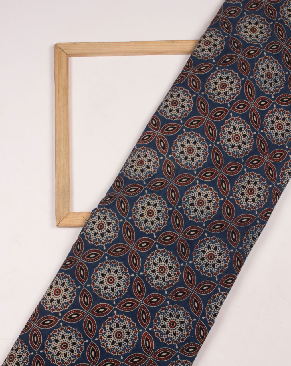 Blue Red Floral Ajrak Screen Print Natural Dye Rayon Fabric - Fabriclore.com