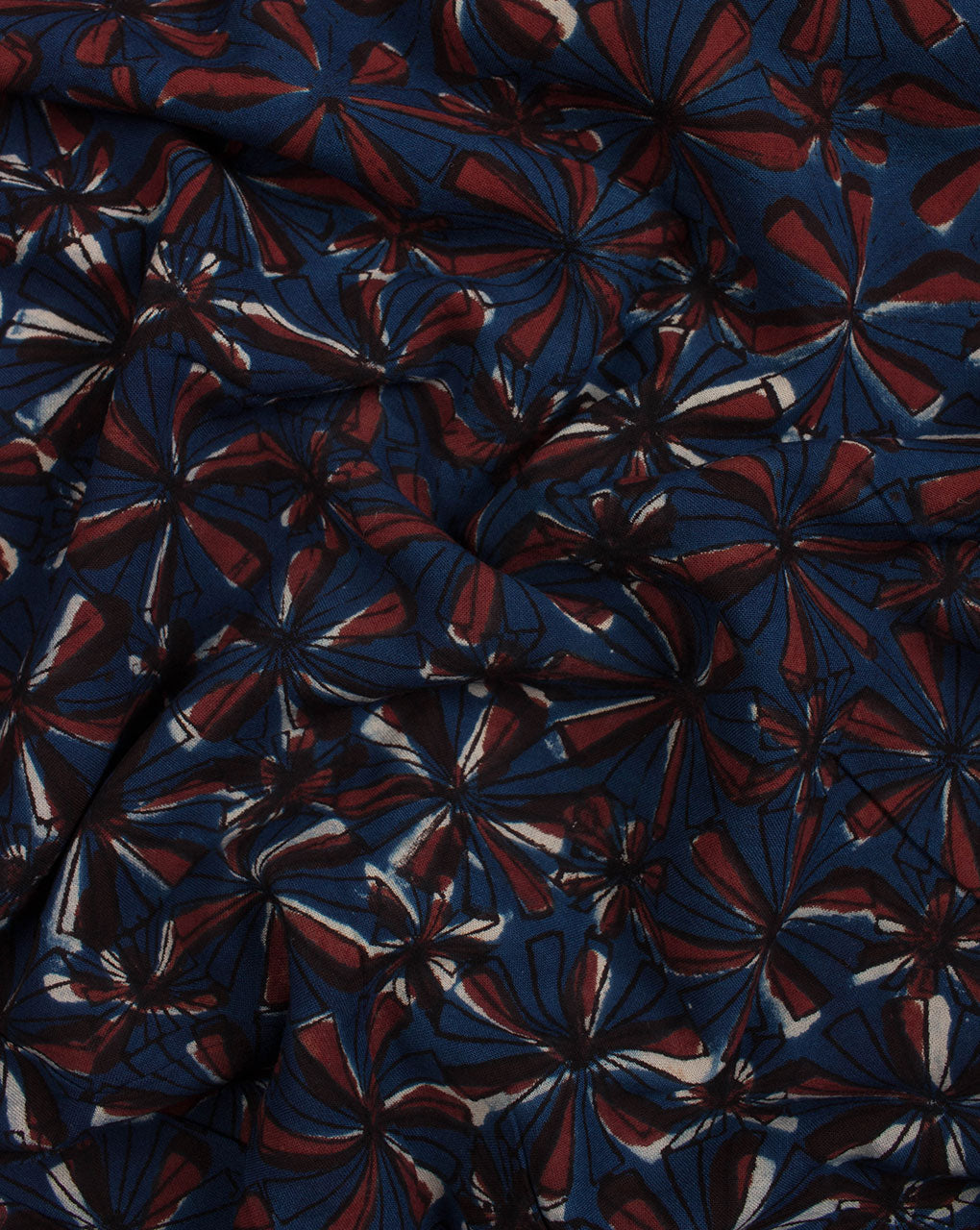 Floral Pattern Jhag Ajrak Hand Block Natural Dye Rayon Fabric ( Width 42 Inch ) - Fabriclore.com