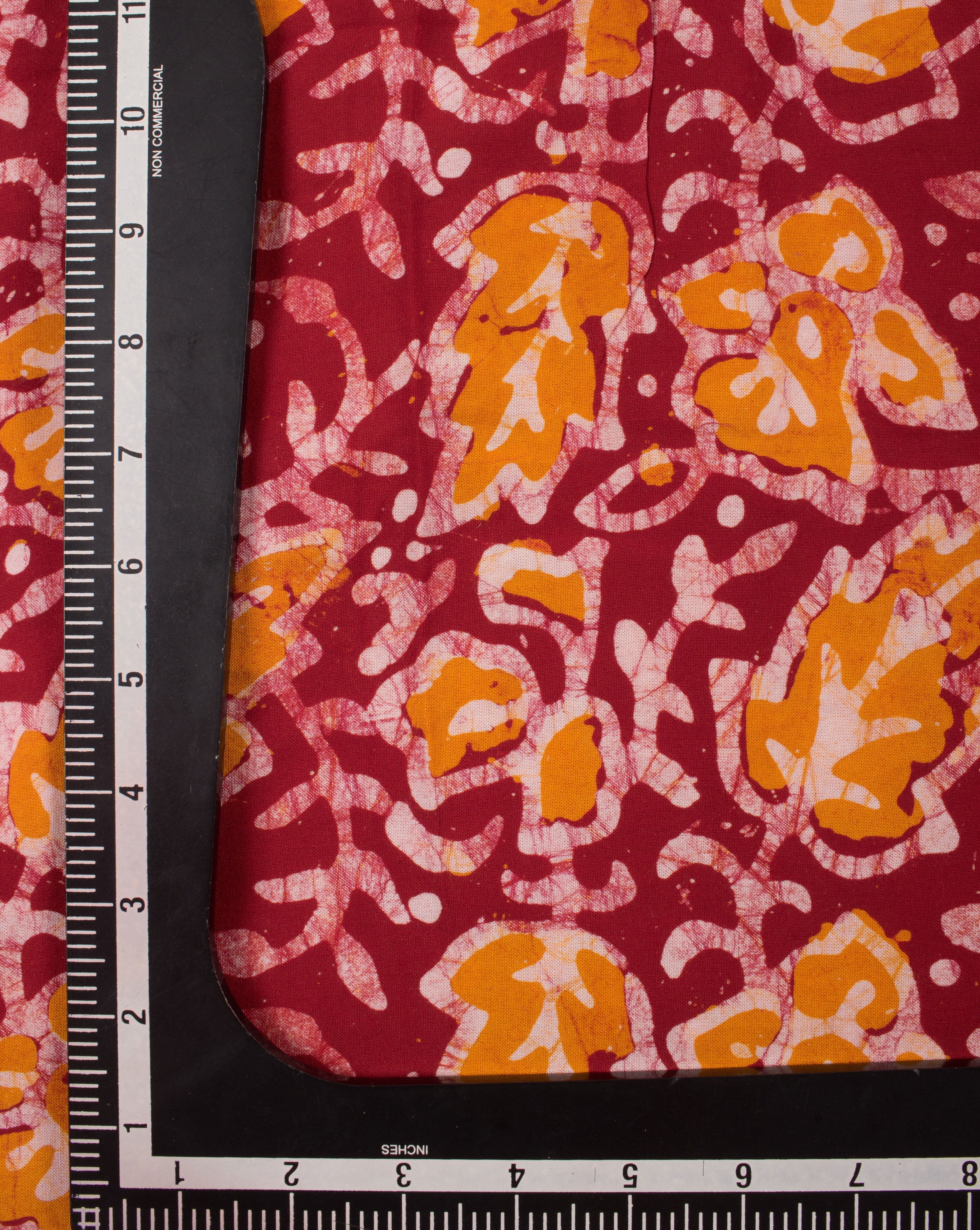 Red Off-White Floral Hand Block Wax Batik Rayon Fabric - Fabriclore.com