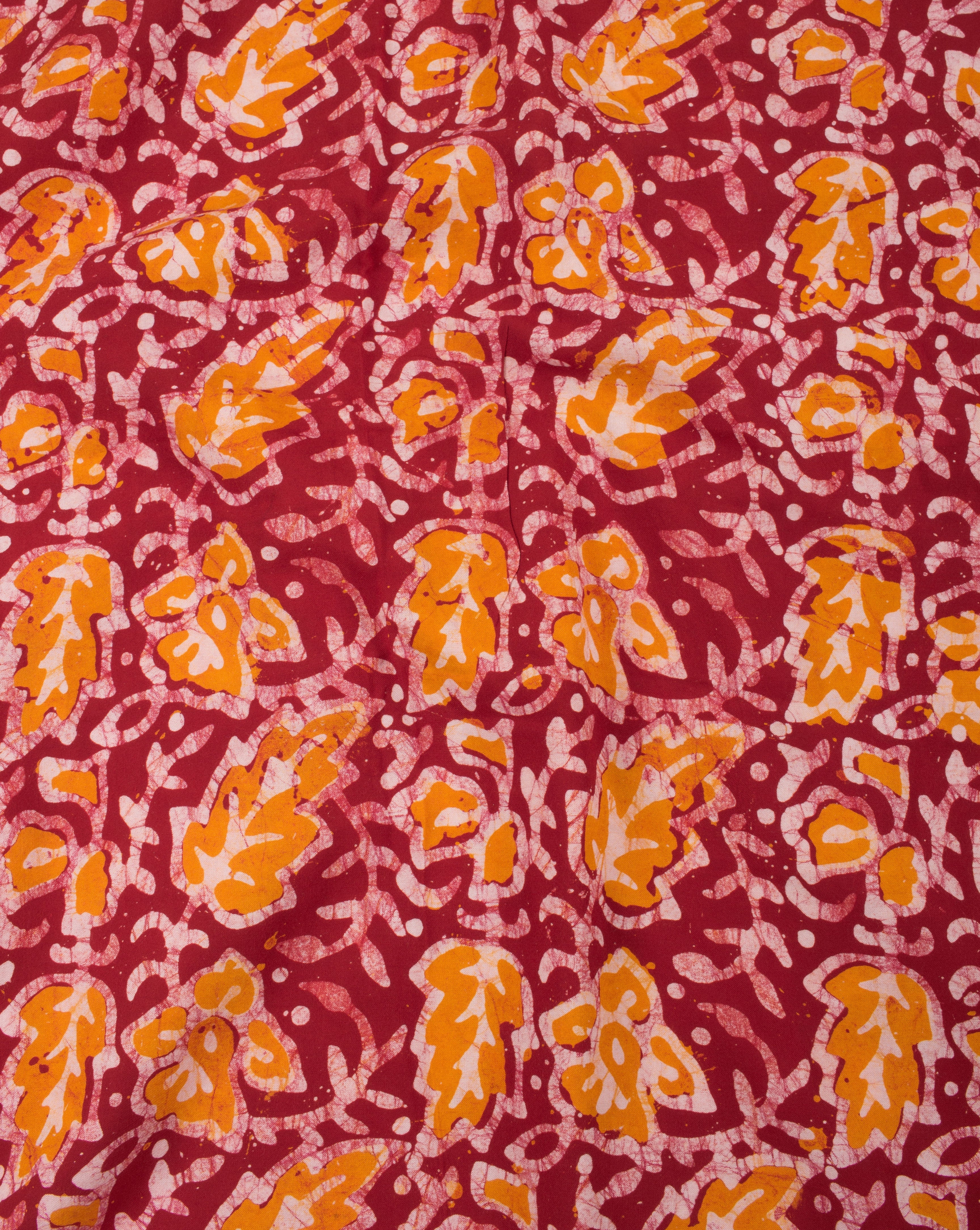 Red Off-White Floral Hand Block Wax Batik Rayon Fabric - Fabriclore.com