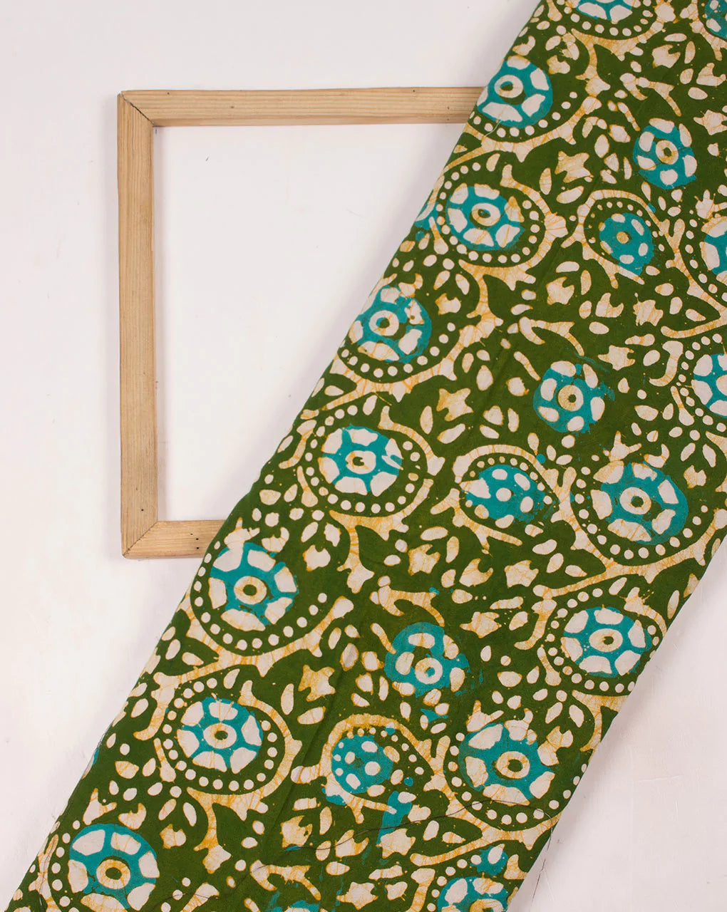 Green Hand Block Wax Batik Rayon Fabric - Fabriclore.com