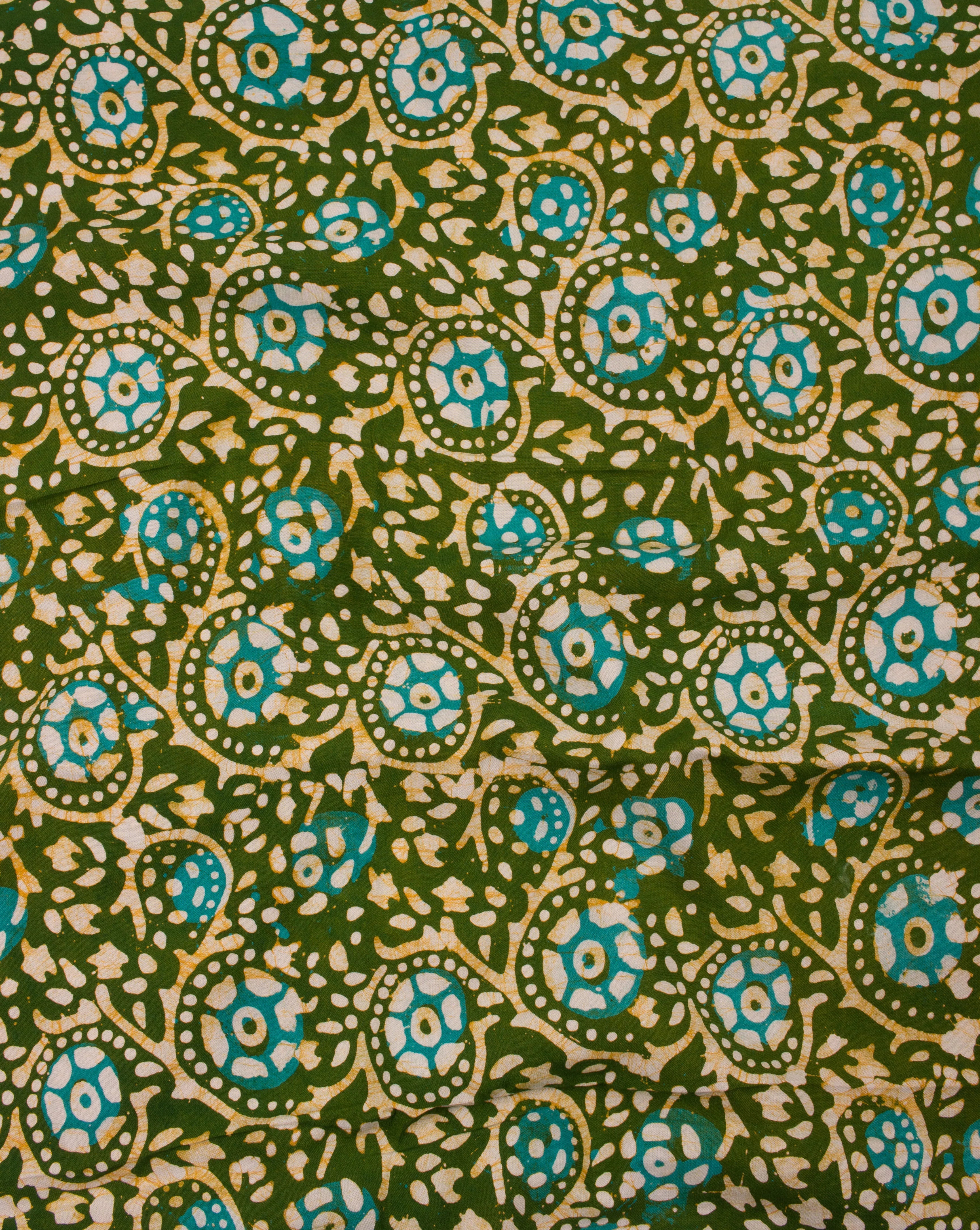 Green Hand Block Wax Batik Rayon Fabric - Fabriclore.com