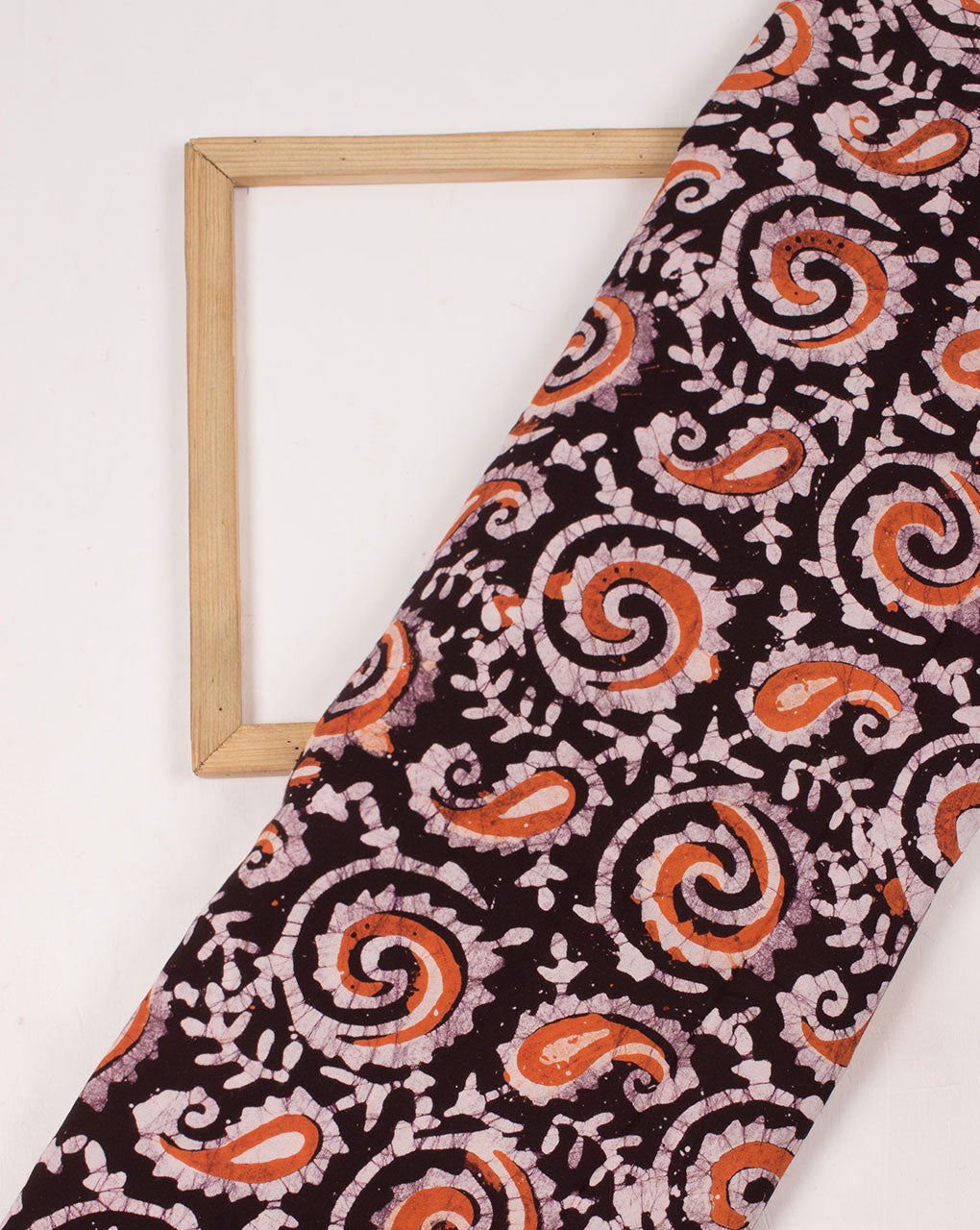 Orange Off-White Floral Hand Block Wax Batik Rayon Fabric - Fabriclore.com