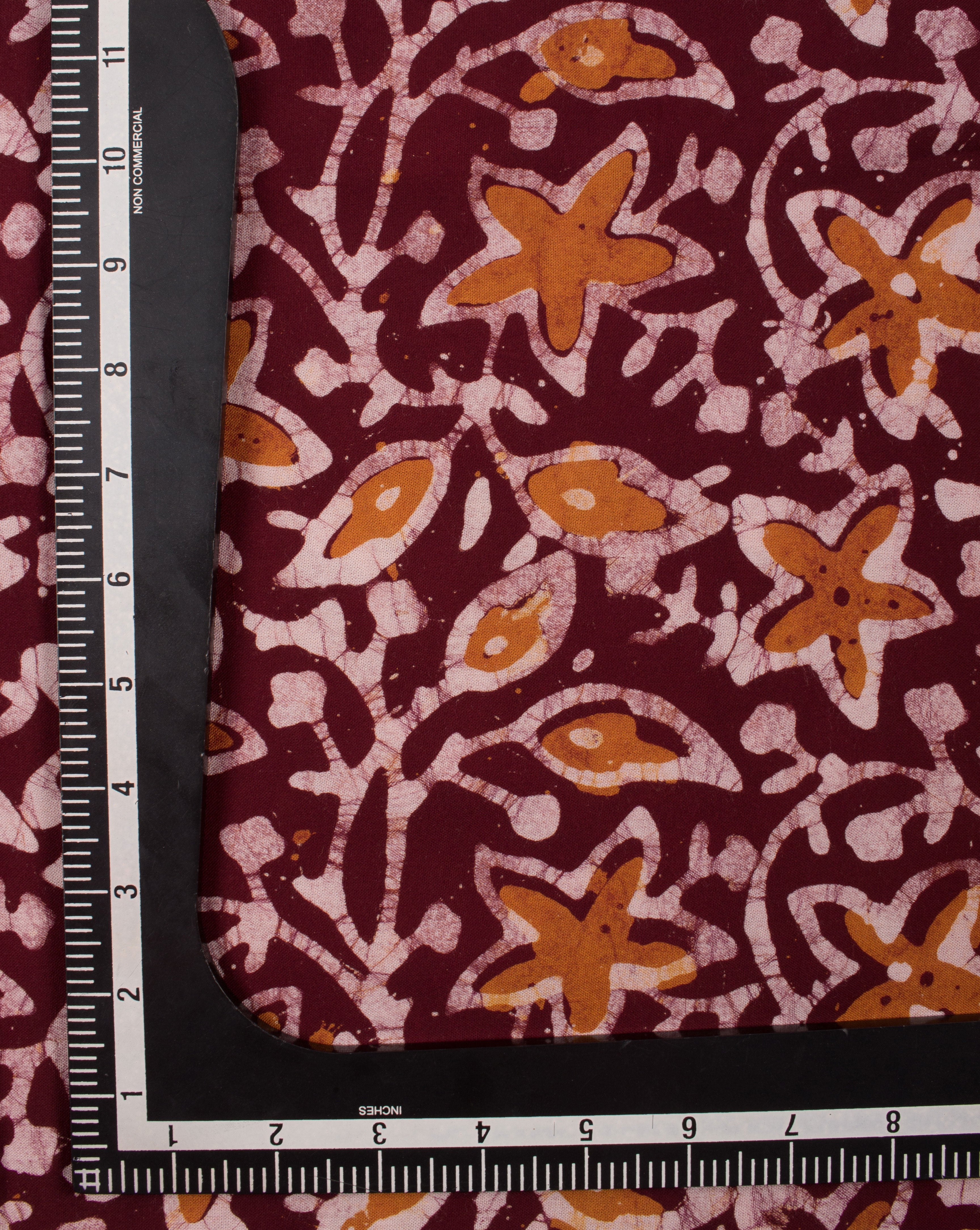 Brown Off-White Floral Hand Block Wax Batik Rayon Fabric - Fabriclore.com