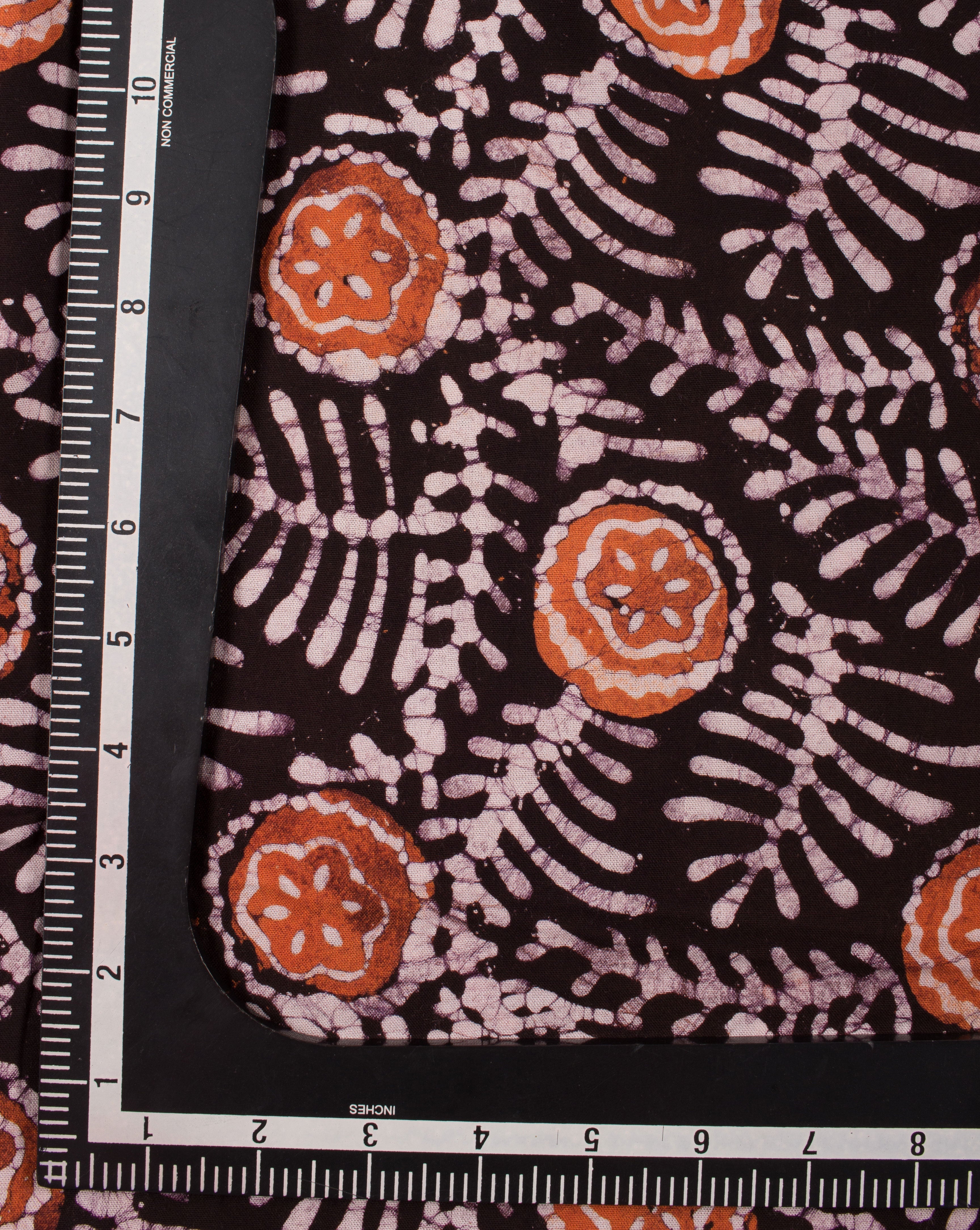 Black Off-White Floral Hand Block Wax Batik Rayon Fabric - Fabriclore.com