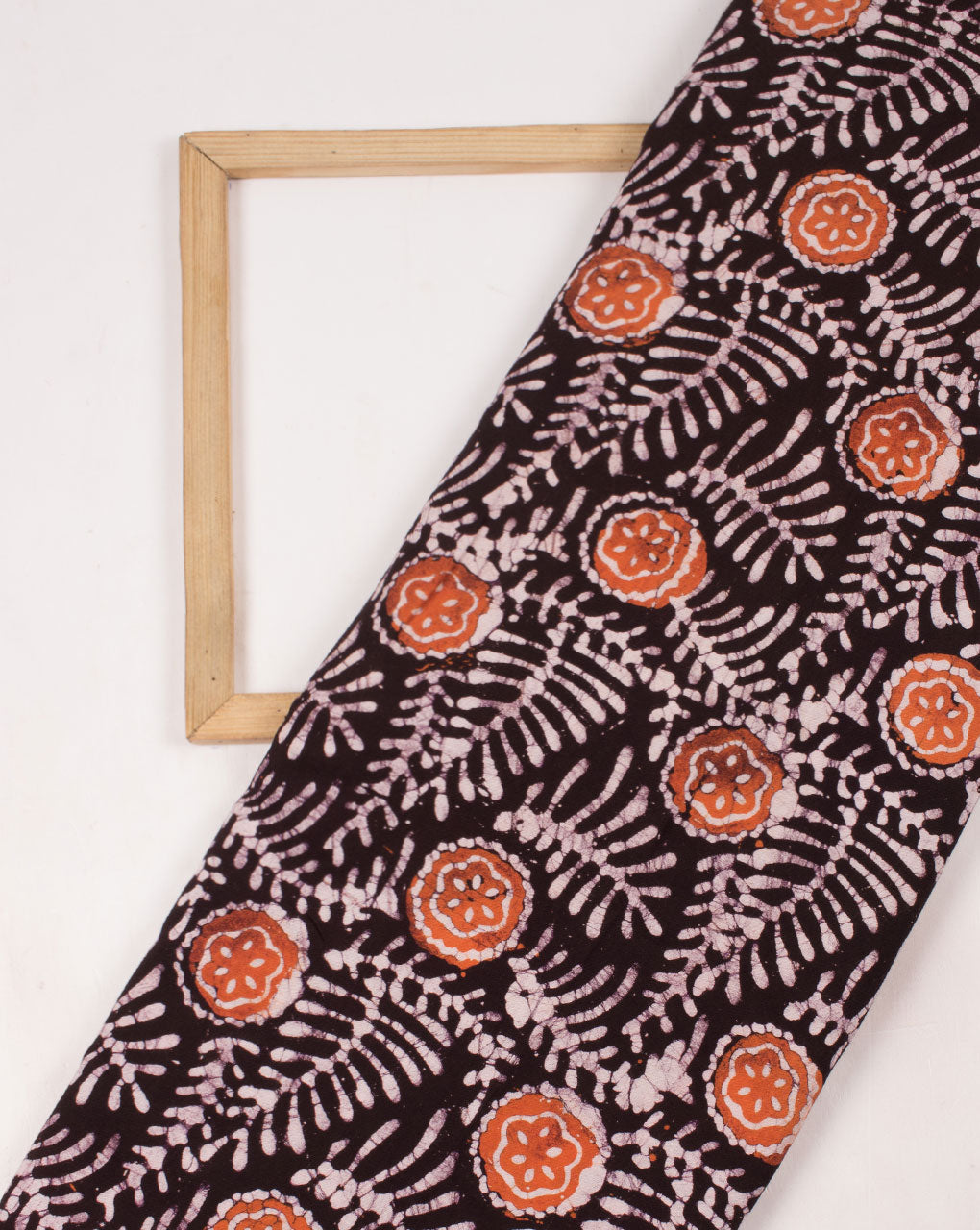 Black Off-White Floral Hand Block Wax Batik Rayon Fabric - Fabriclore.com