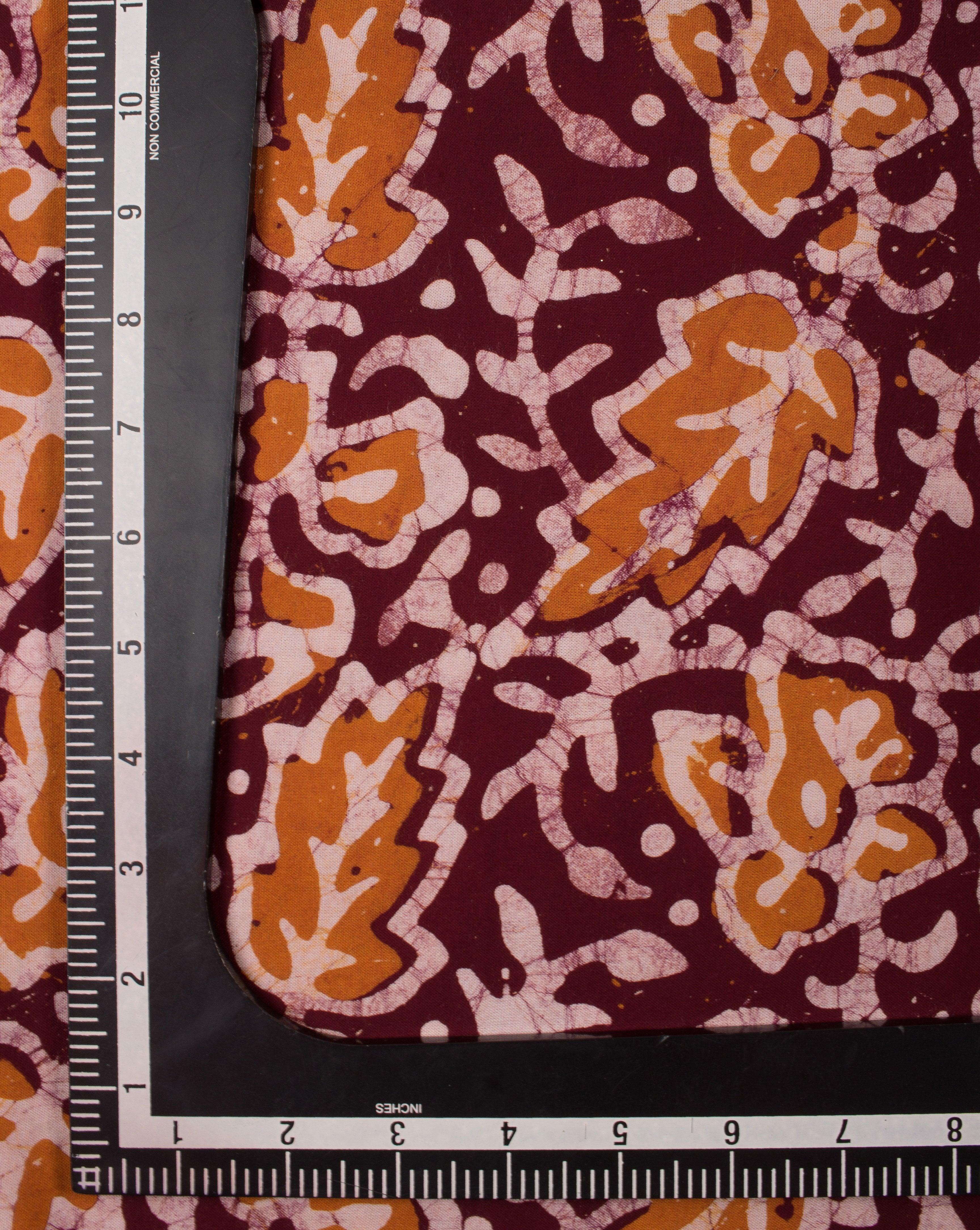 ( Pre-Cut 1.75 MTR ) Floral Pattern Hand Block Wax Batik Rayon Fabric - Fabriclore.com