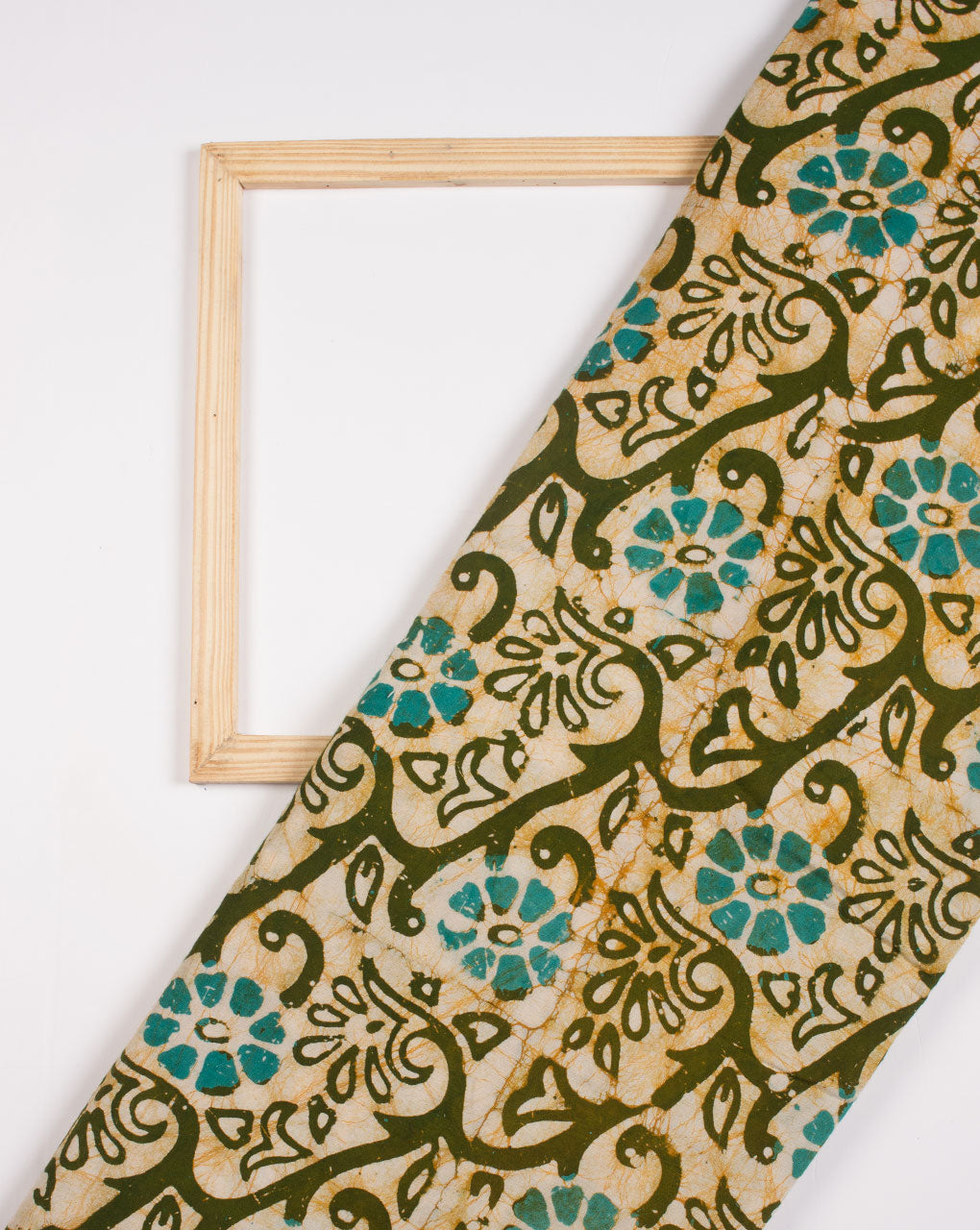 Green Off-White Floral Wax Batik Rayon Fabric - Fabriclore.com