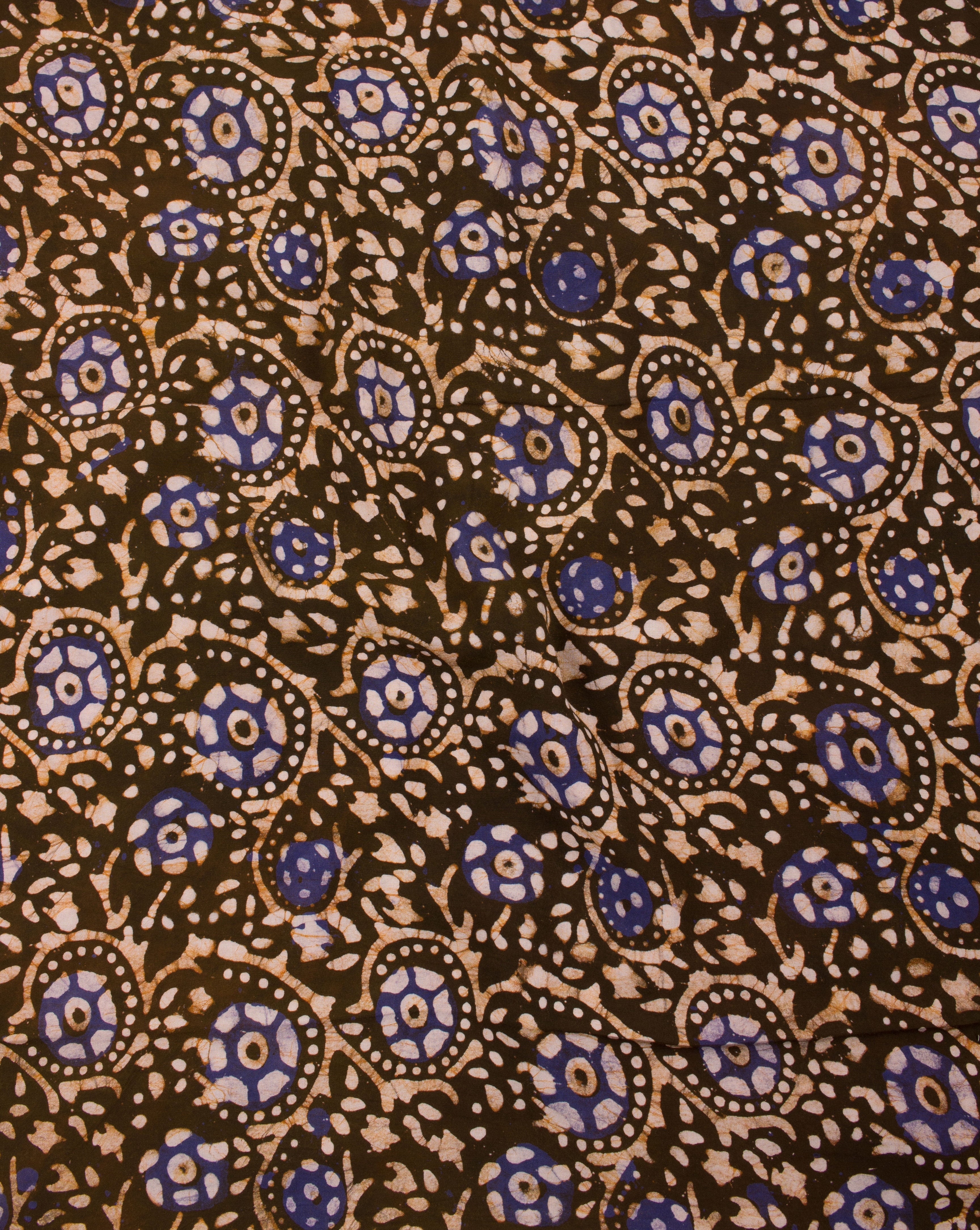 Olive Green Off-White Floral Wax Batik Rayon Fabric - Fabriclore.com