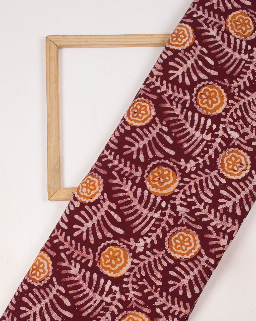 Brown Off-White Floral Wax Batik Rayon Fabric - Fabriclore.com