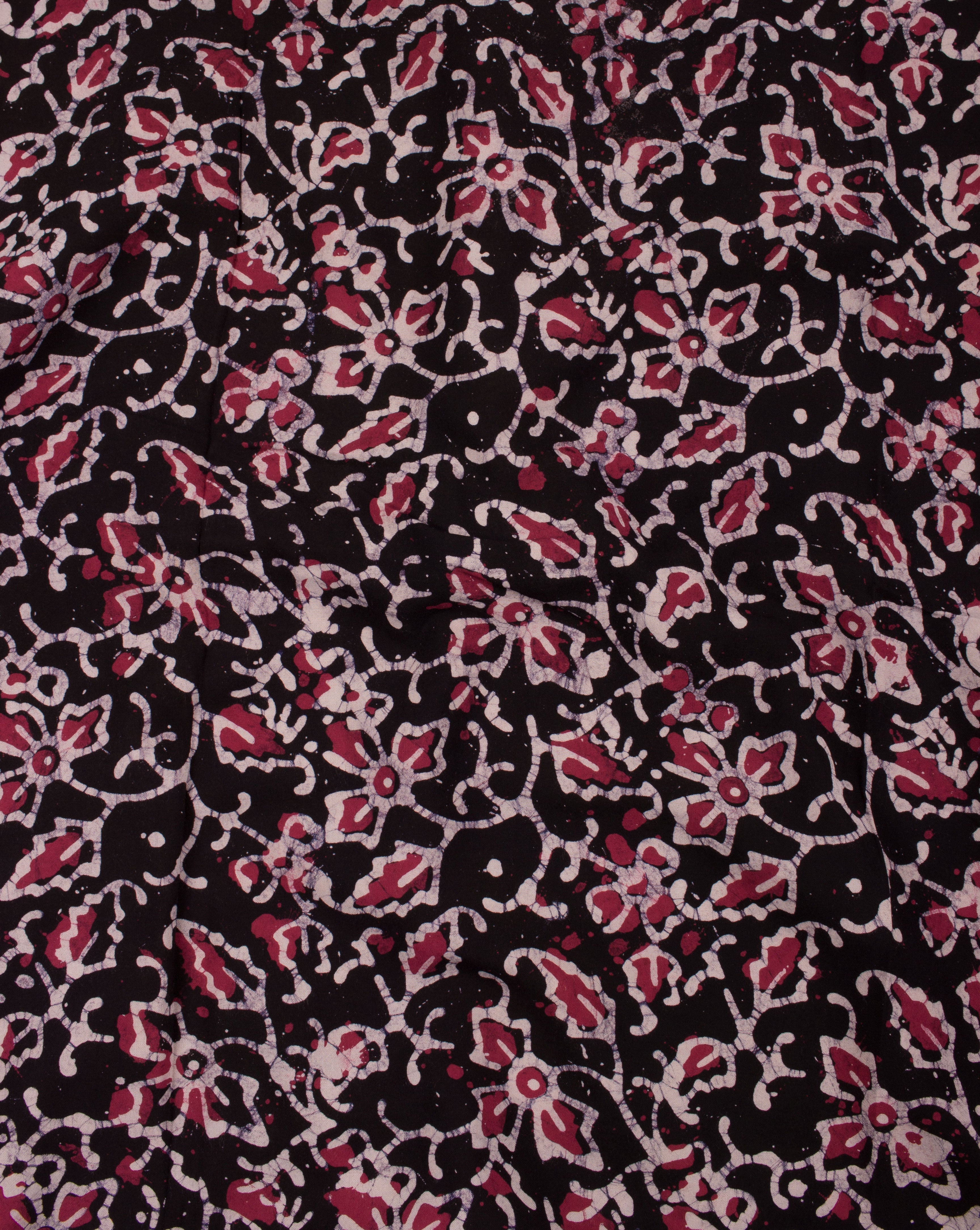 Black Off-White Floral Wax Batik Rayon Fabric - Fabriclore.com