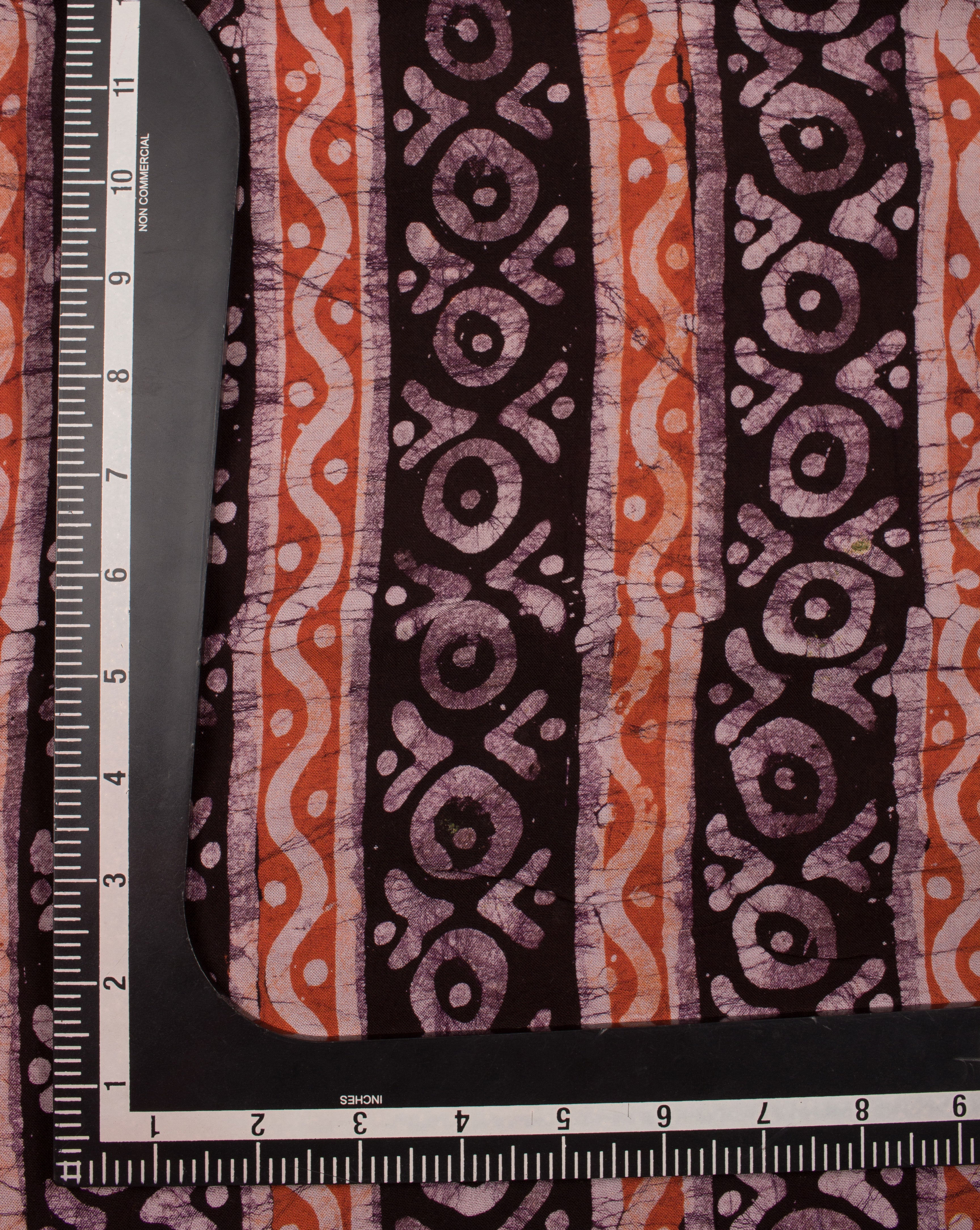 Brown Off-White Stripes Wax Batik Rayon Fabric - Fabriclore.com