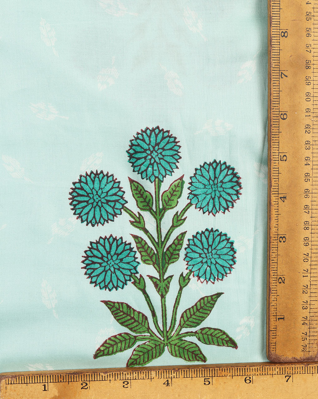 Sea Green & Black Floral Mughal Hand Block Rayon Fabric (Width 56 Inch ) - Fabriclore.com