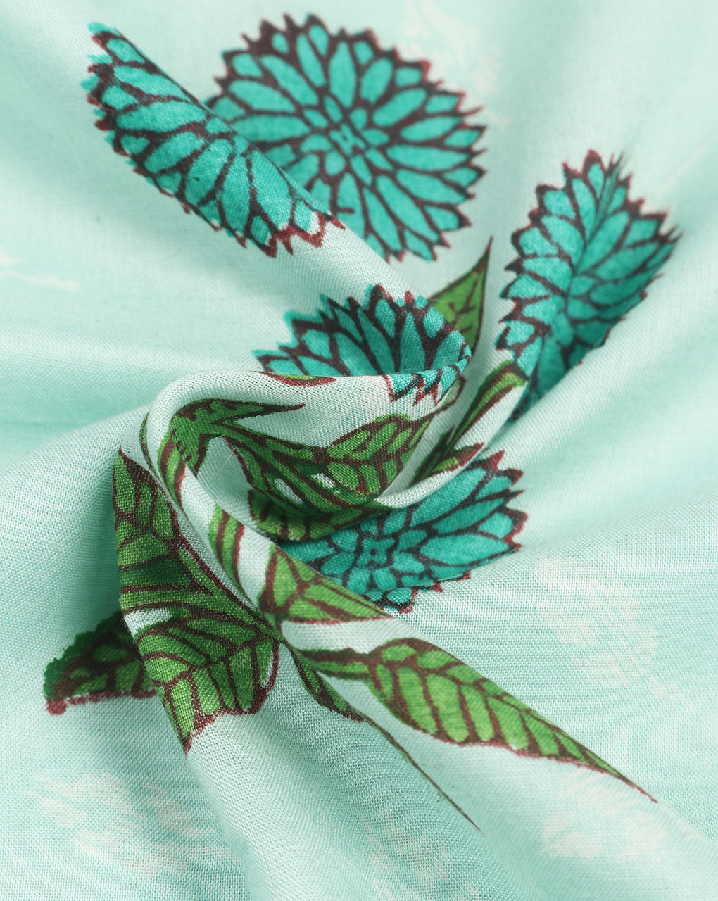 Sea Green & Black Floral Mughal Hand Block Rayon Fabric (Width 56 Inch ) - Fabriclore.com
