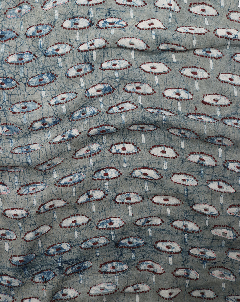 Grey & Maroon Geometric Akola Hand Block Rayon Modal Fabric - Fabriclore.com