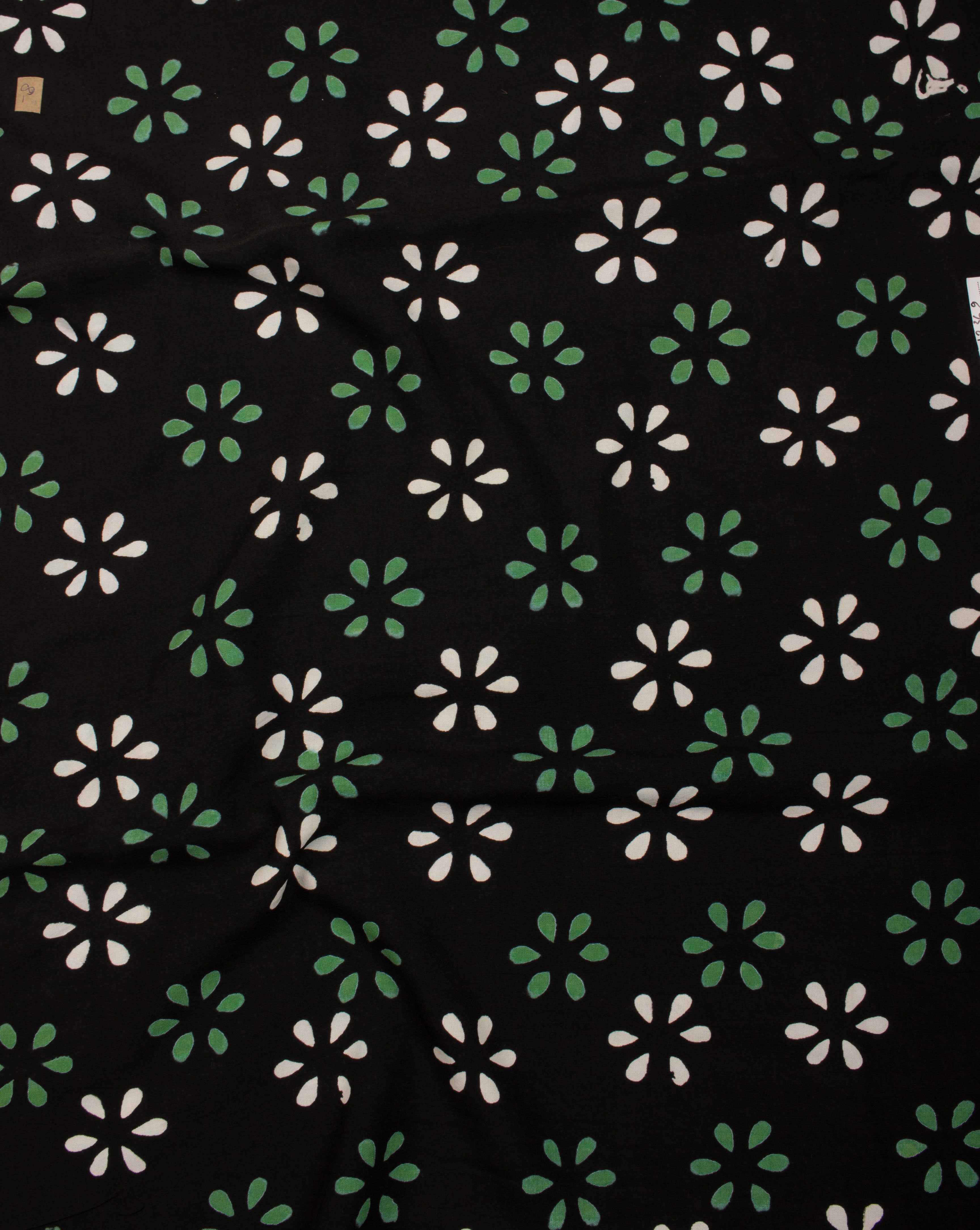 Floral Monochrome Hand Block Rayon Fabric ( Width 42 Inch ) - Fabriclore.com