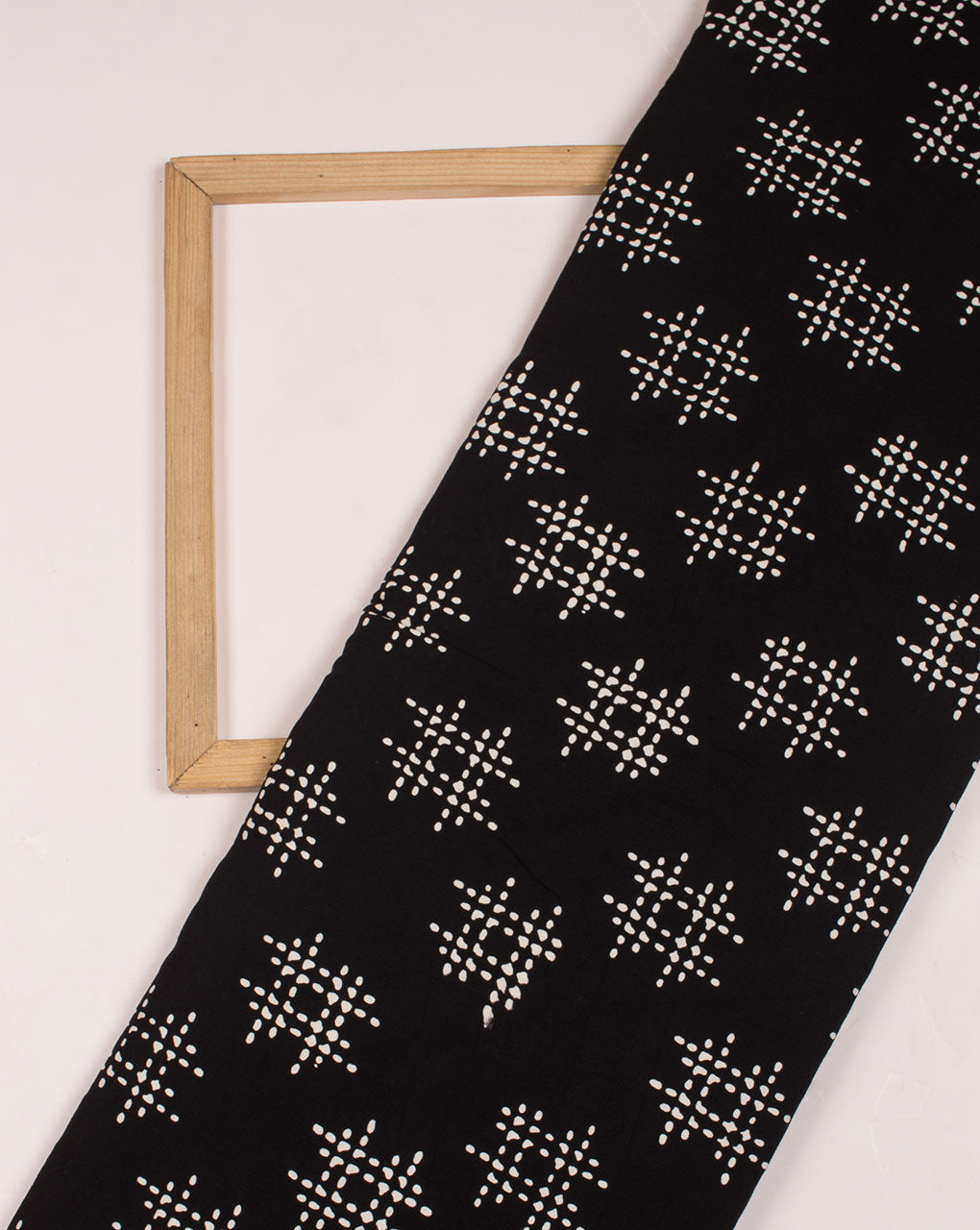 Geometric Monochrome Hand Block Rayon Fabric ( Width 42 Inch ) - Fabriclore.com