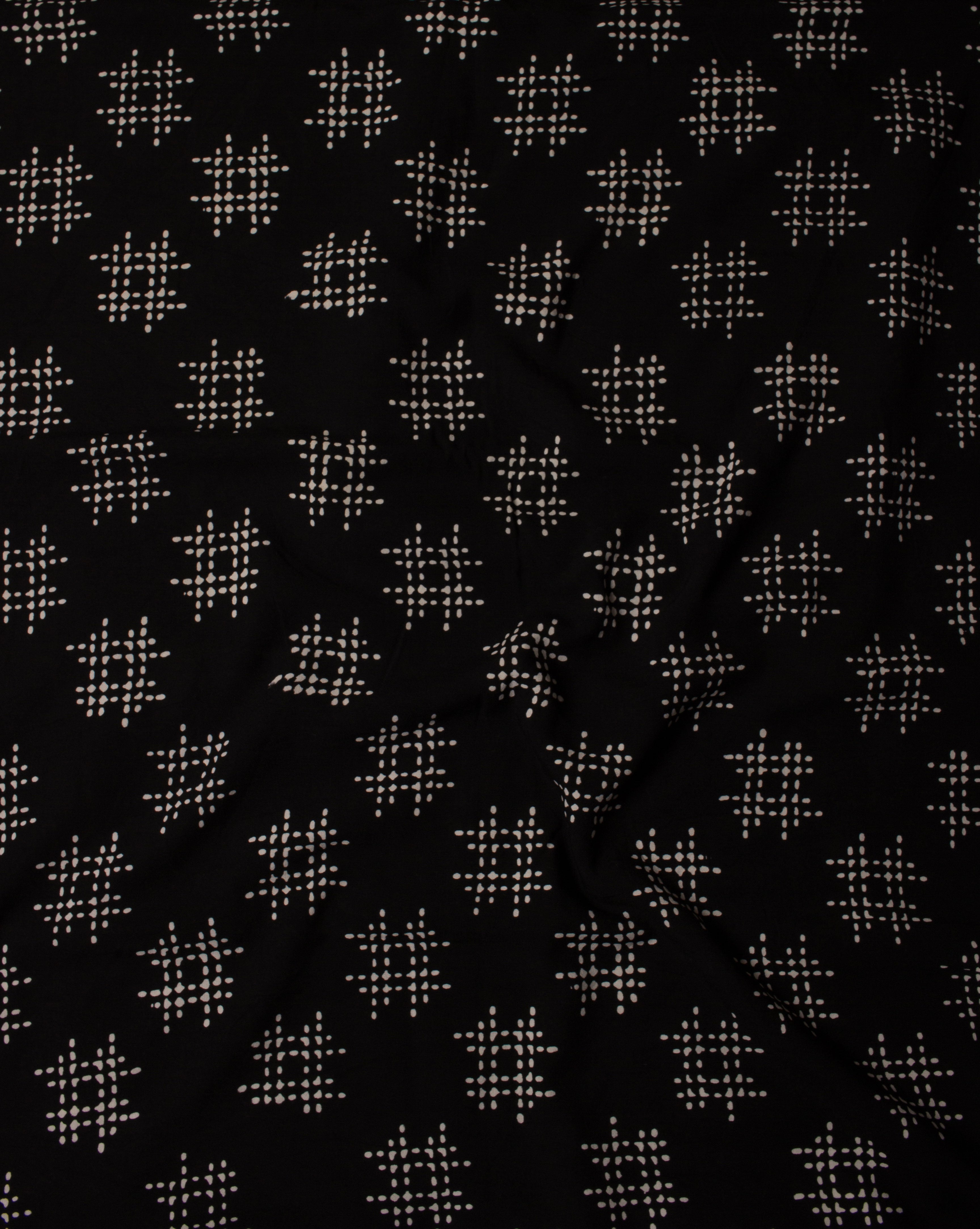 Geometric Monochrome Hand Block Rayon Fabric ( Width 42 Inch ) - Fabriclore.com