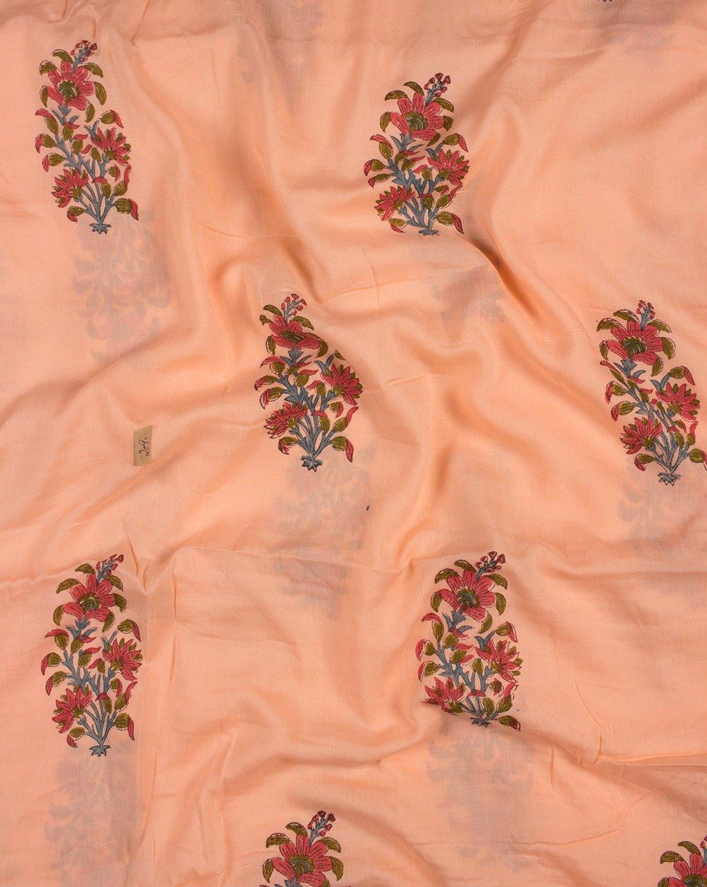 ( Pre-Cut 90 CM ) Peach Floral Hand Block Rayon Modal Fabric - Fabriclore.com