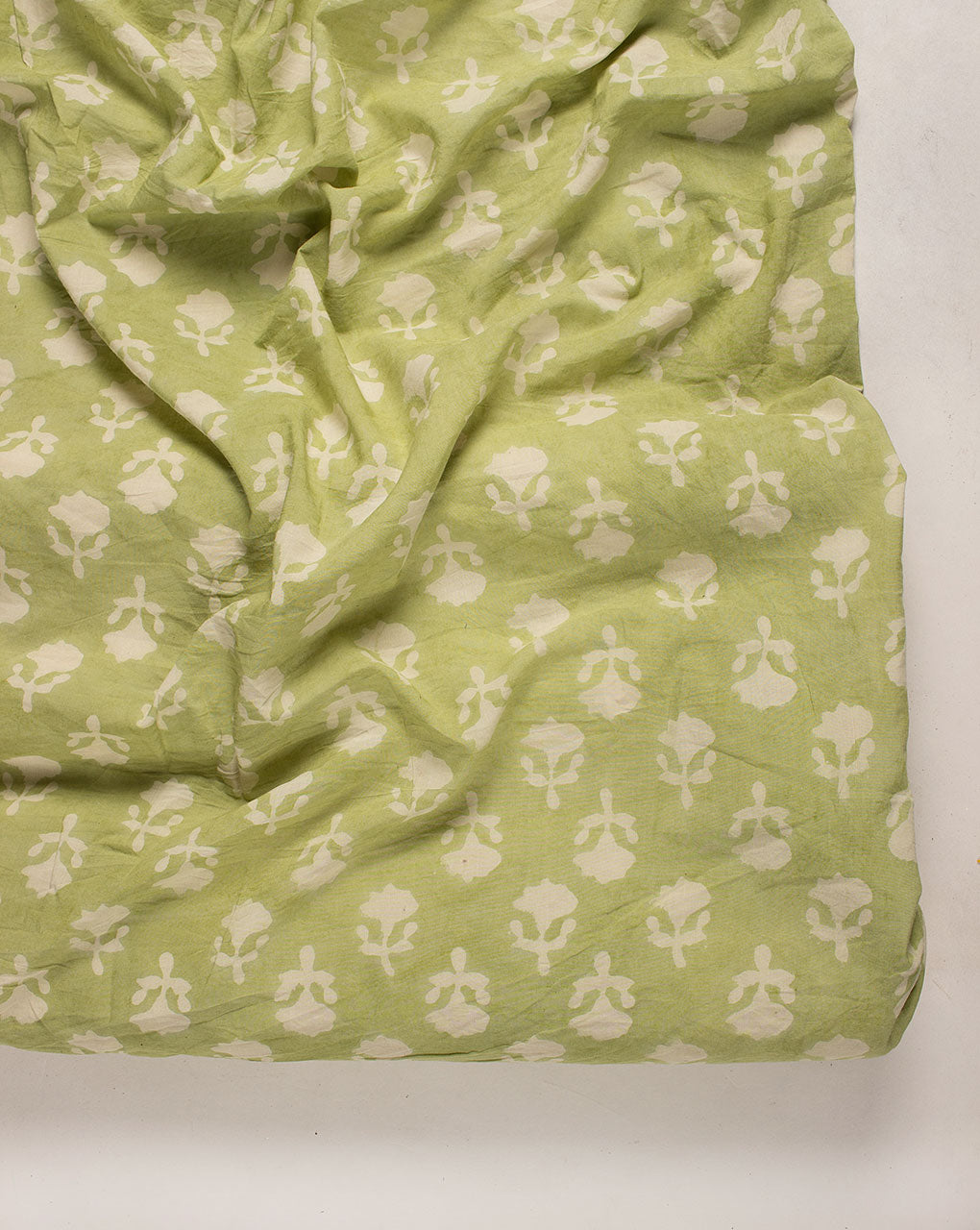 Green Booti Hand Block Rayon Fabric