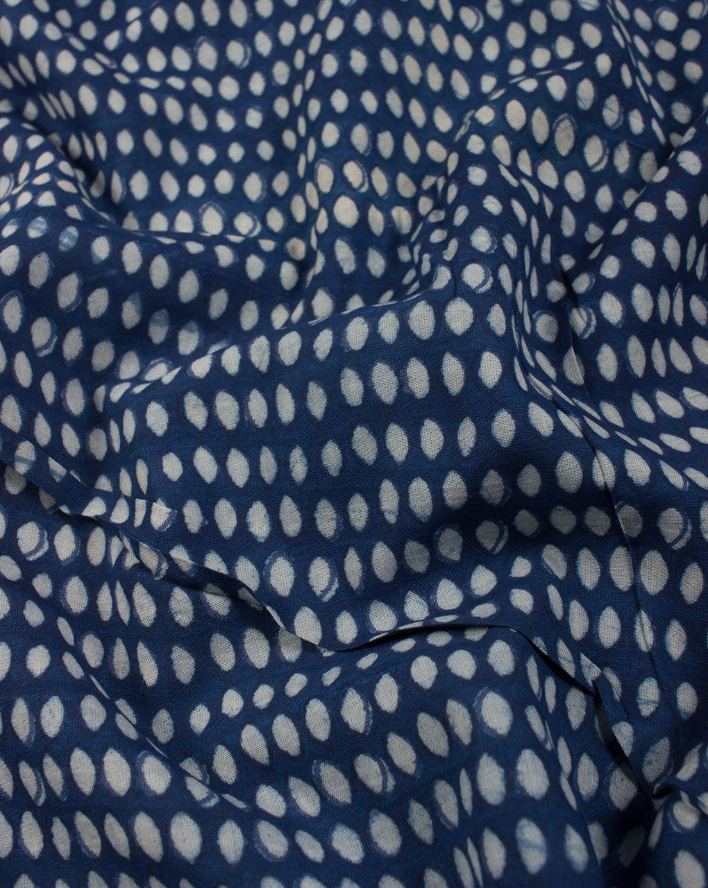 Blue White Geometric Pattern Indigo Screen Print Rayon Modal Fabric - Fabriclore.com
