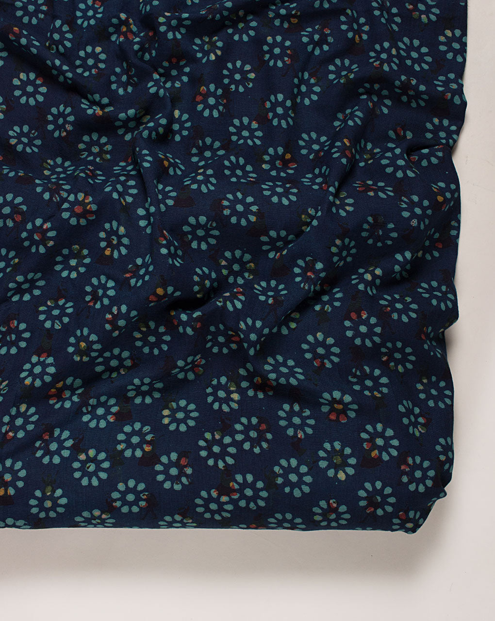 ( Pre Cut 1 MTR ) Indigo Hand Block Flex Rayon Fabric
