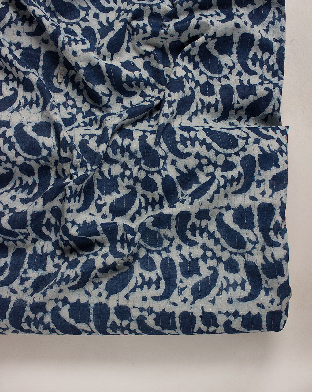 Indigo Hand Block Lurex Rayon Fabric