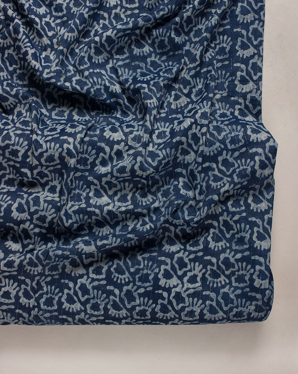 Indigo Hand Block Lurex Rayon Fabric