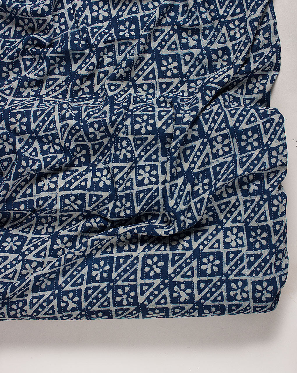 Indigo Hand Block Kantha Rayon Fabric