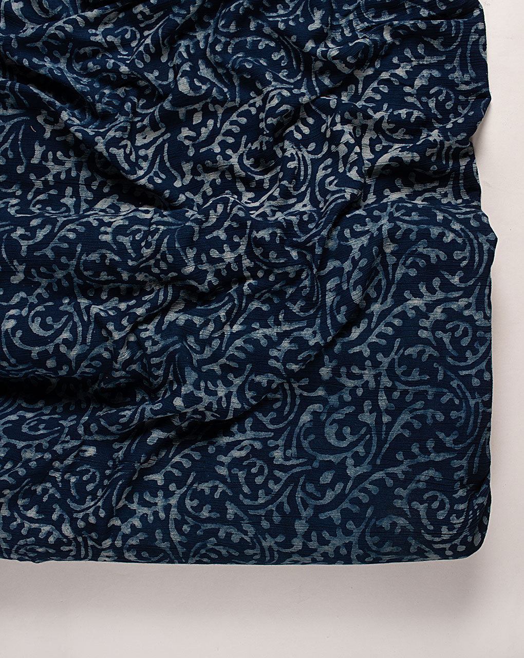 ( Pre Cut 85 CM ) Indigo Hand Block Rayon Crepe Fabric