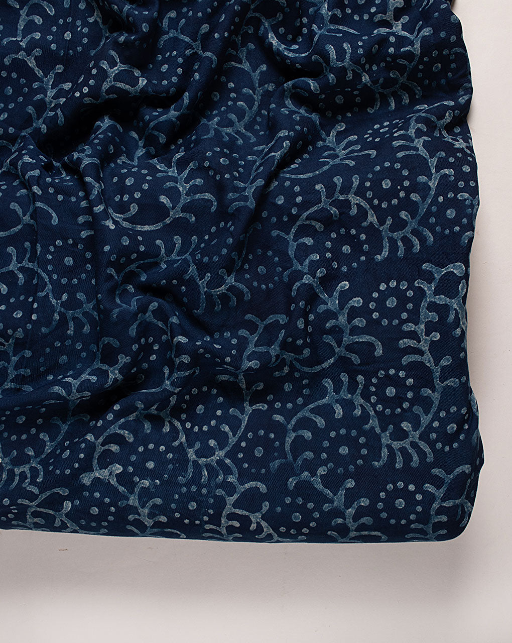 Blue Floral Hand Block Indigo Rayon Fabric