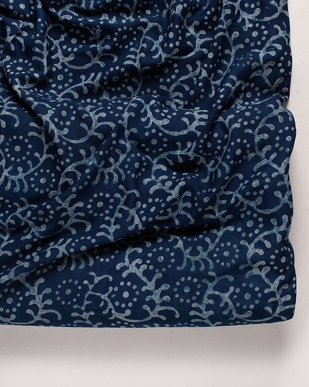 Indigo Hand Block Twill Rayon Fabric