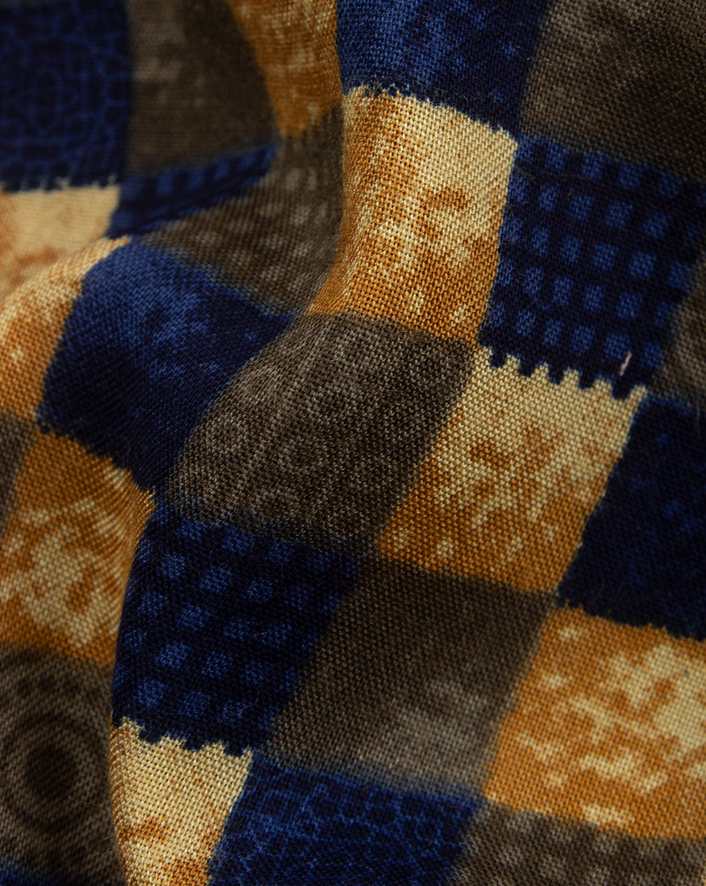 Beige Blue Checks Pattern Screen Print Rayon Fabric - Fabriclore.com