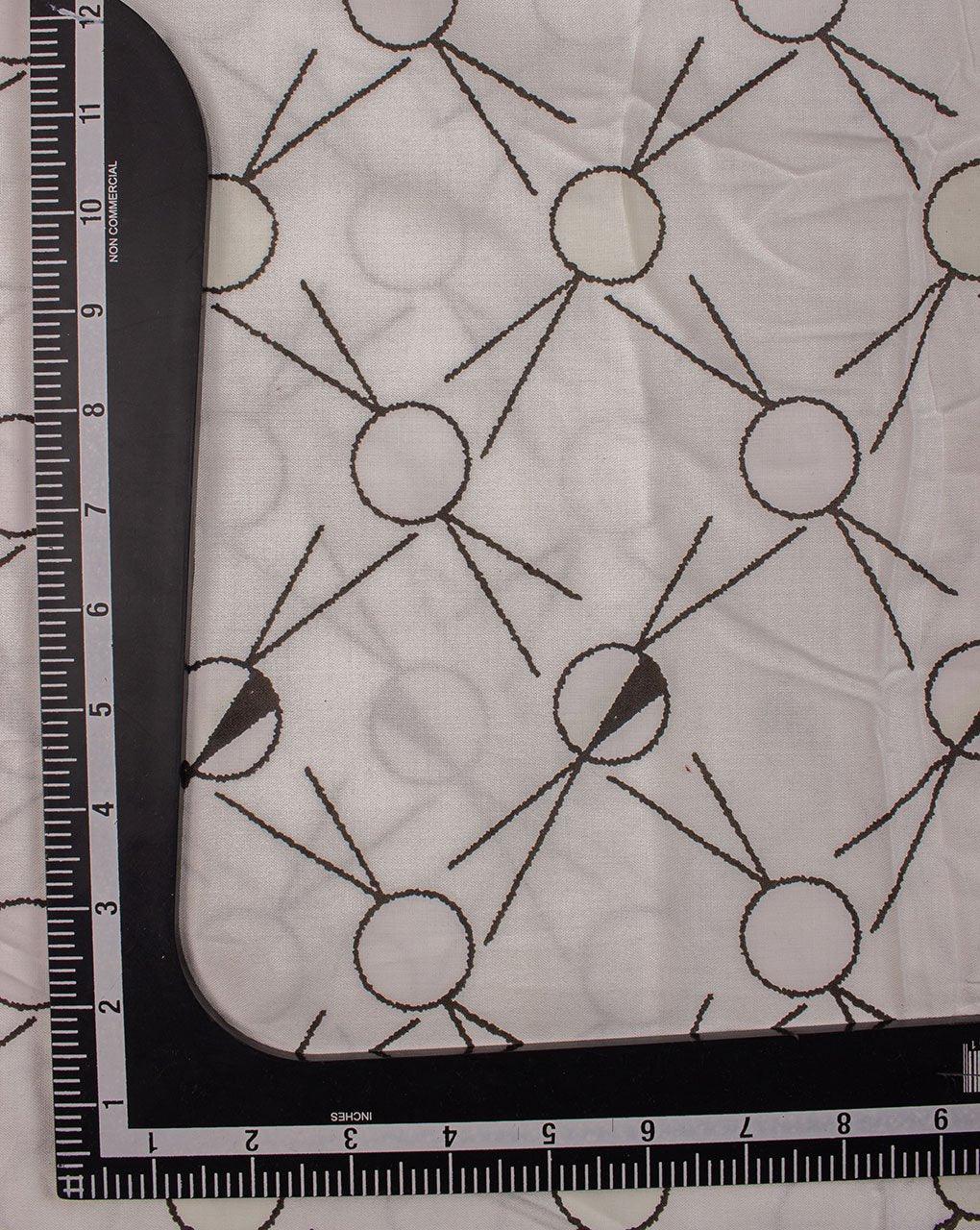 ( Pre-Cut 1.5 MTR ) White Black Geometric Pattern Photochromic Print Rayon Fabric - Fabriclore.com