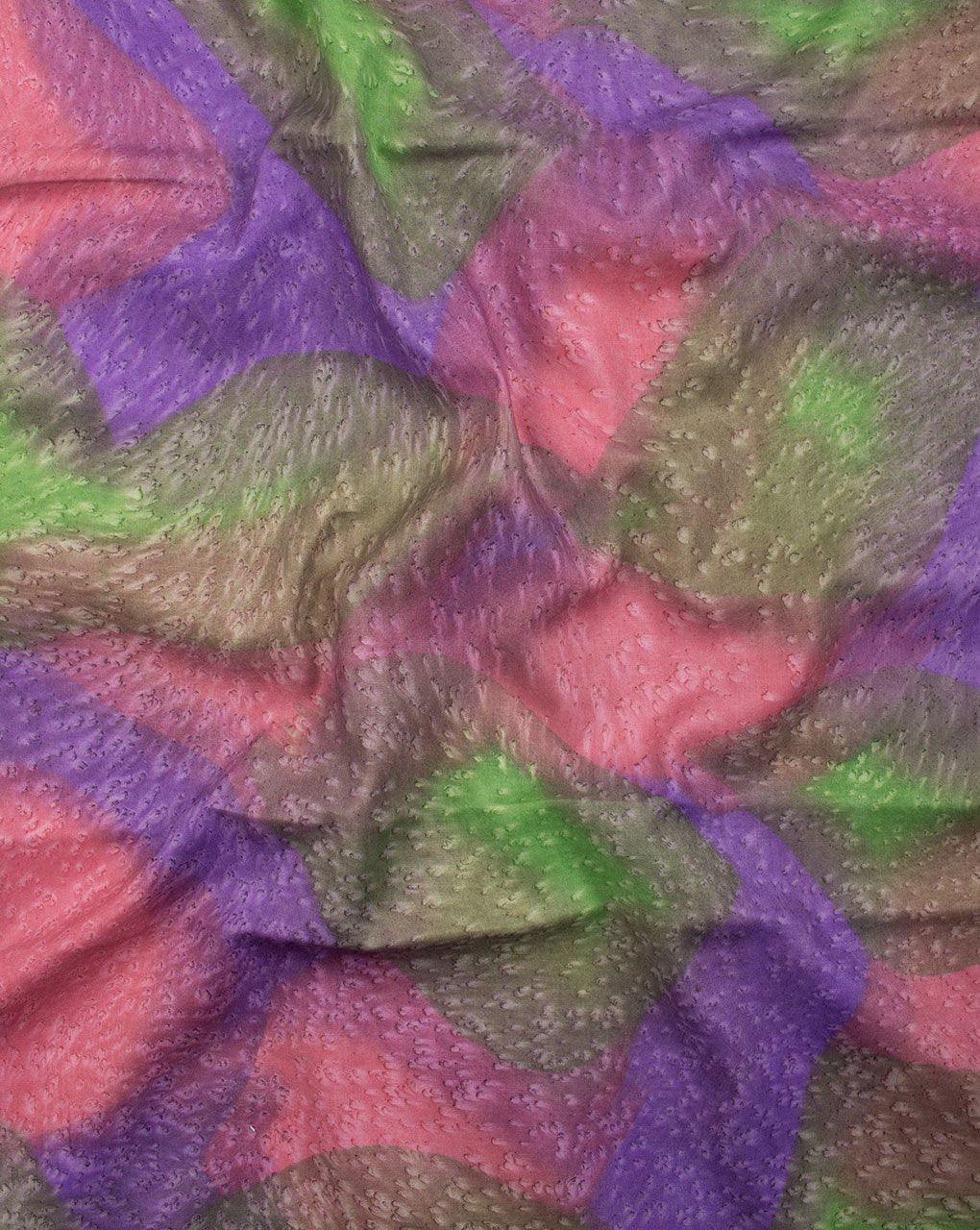 ( Pre-Cut 1.25 MTR ) Purple Green Tie Dye Screen Print Rayon Fabric - Fabriclore.com