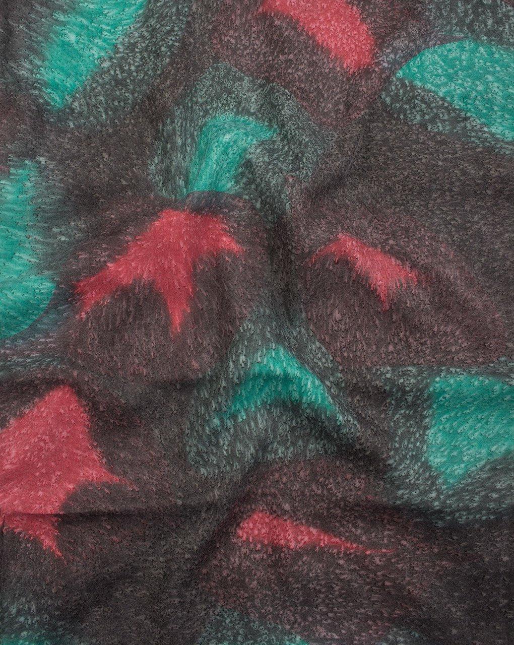 ( Pre-Cut 1.75 MTR ) Brown Green Tie Dye Pattern Screen Print Rayon Fabric - Fabriclore.com