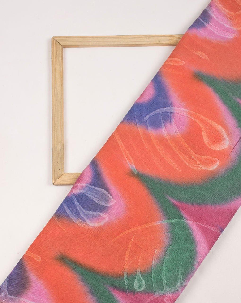 ( Pre-Cut 1.75 MTR ) Orange Blue Tie Dye Screen Print Rayon Fabric - Fabriclore.com