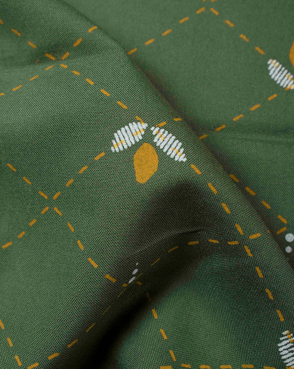 Green Yellow Floral Pattern Screen Print Rayon Fabric - Fabriclore.com