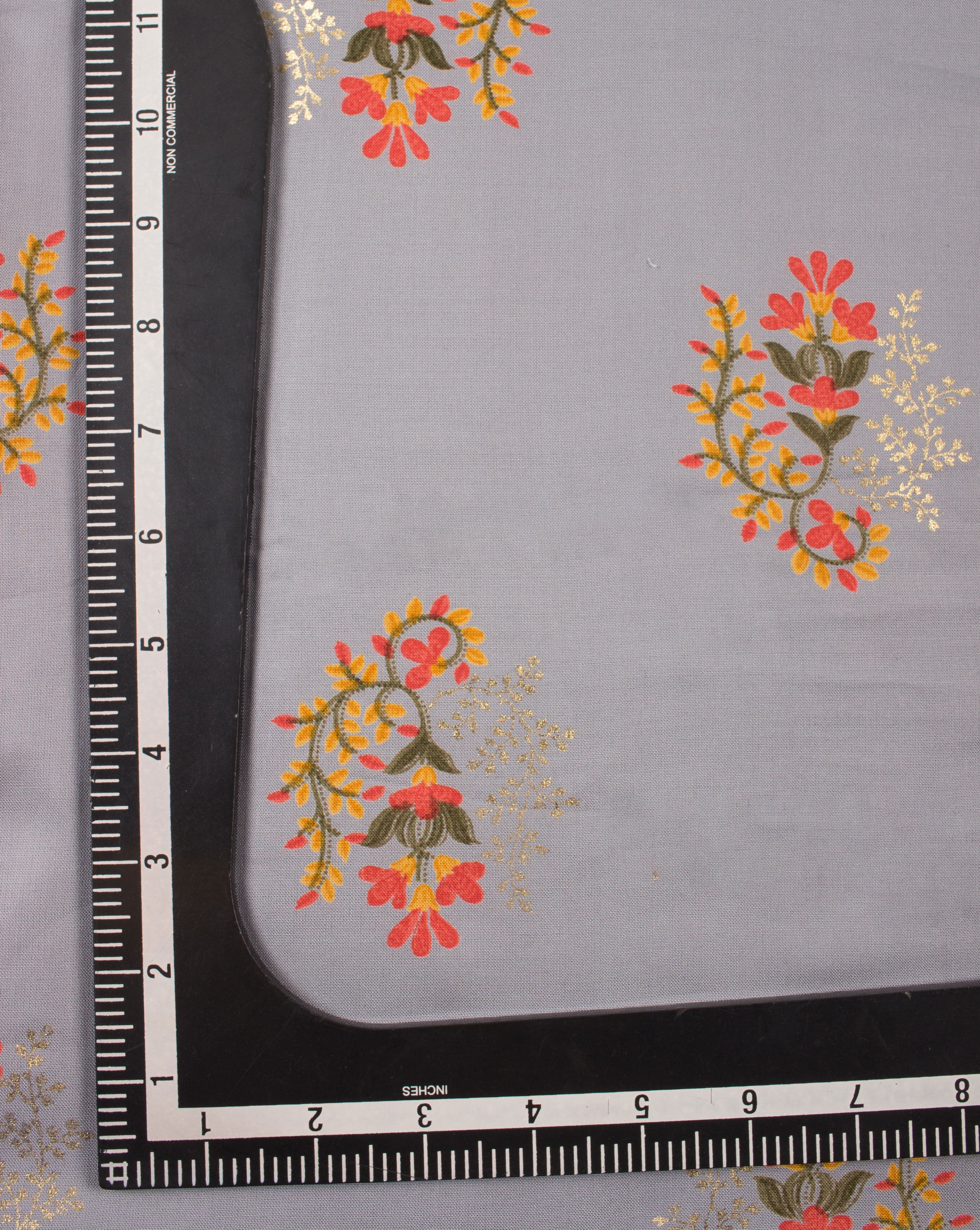 Grey Green Floral Foil Discharge Print Rayon Fabric - Fabriclore.com