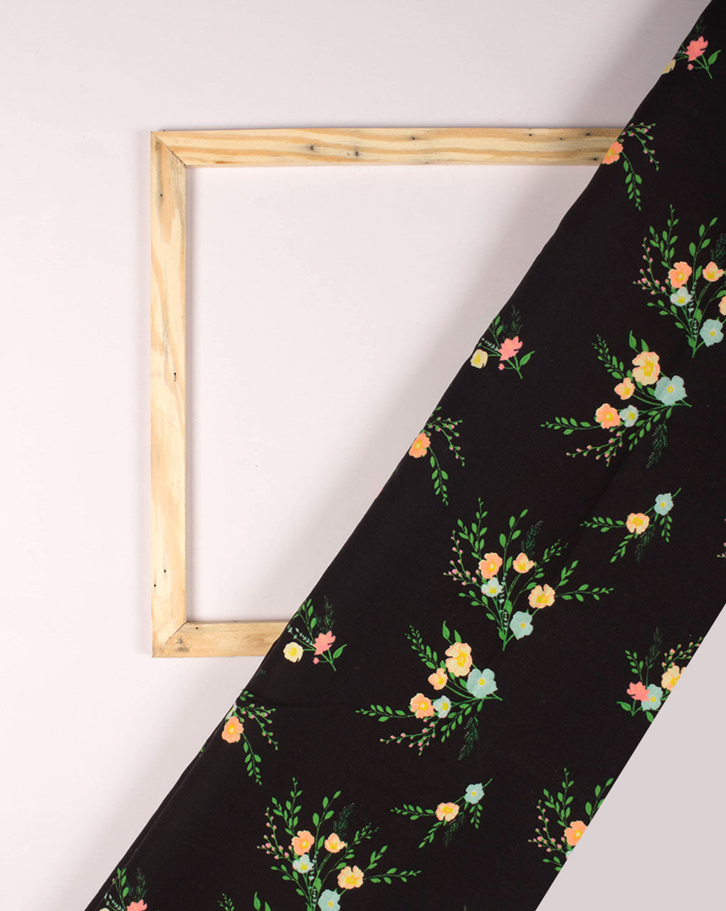 Black Floral Screen Print Rayon Fabric ( Width 56 Inch ) - Fabriclore.com