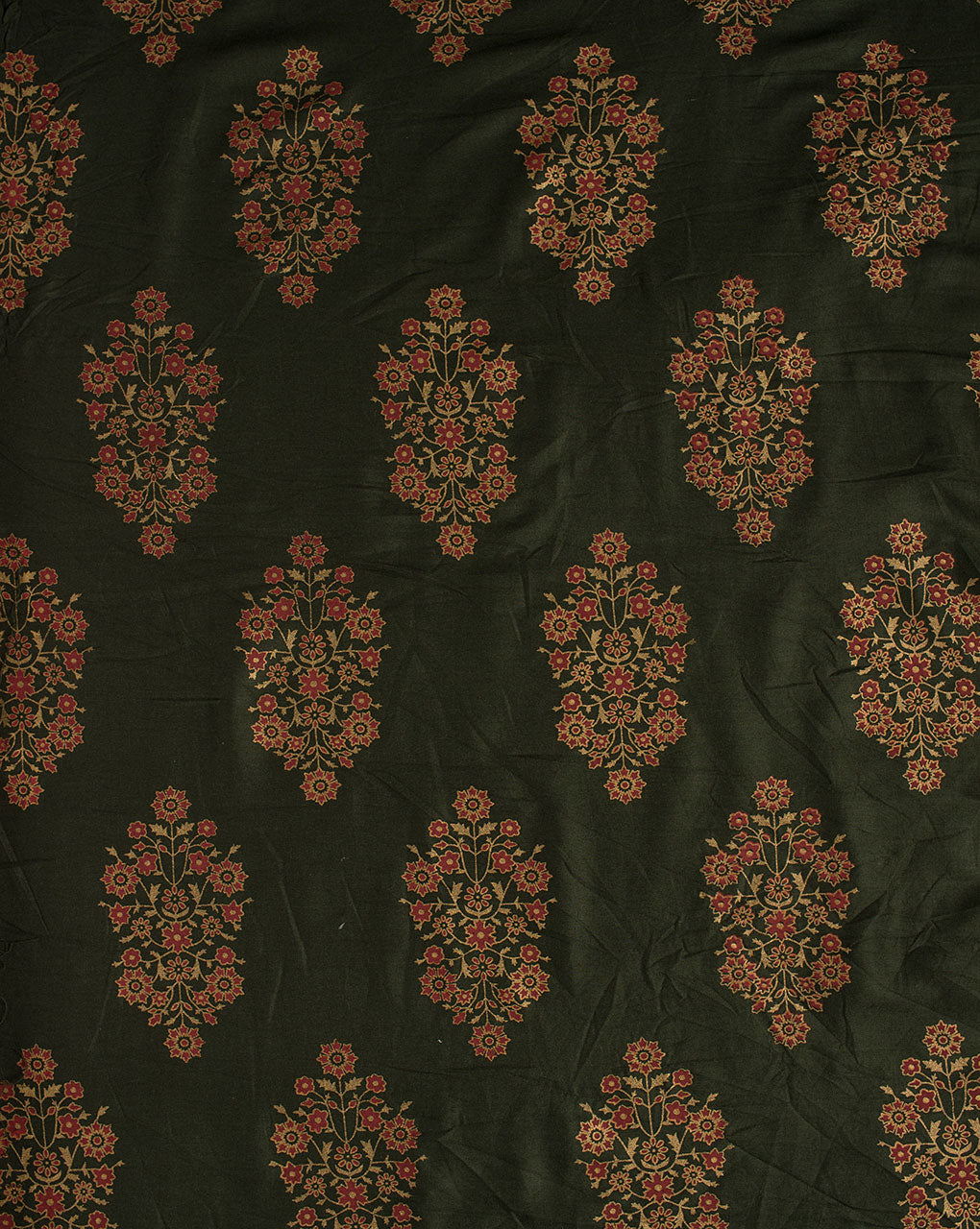 ( Pre Cut 80 CM ) Mughal Floral Screen Print Rayon Fabric