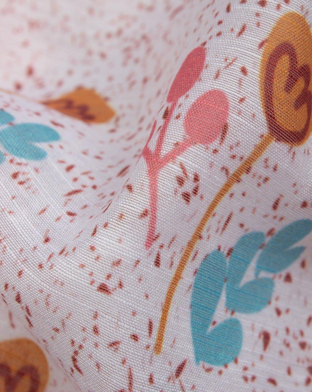 ( Pre Cut 1.5 MTR ) Off-White Turquoise Floral Digital Print Slub Chanderi Fabric - Fabriclore.com