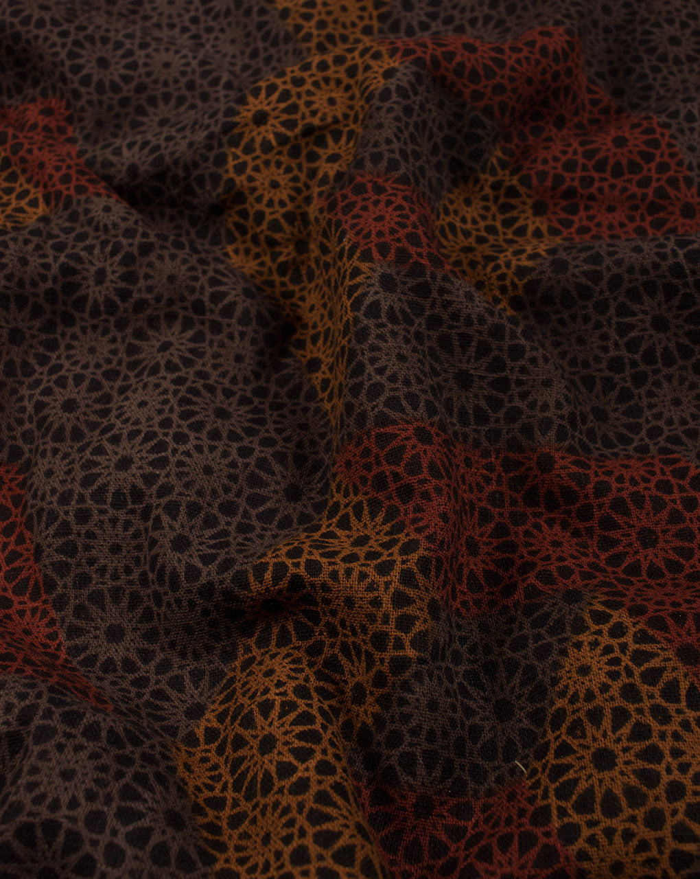 Brown Red Geometric Pattern Screen Print Slub Cotton Fabric - Fabriclore.com