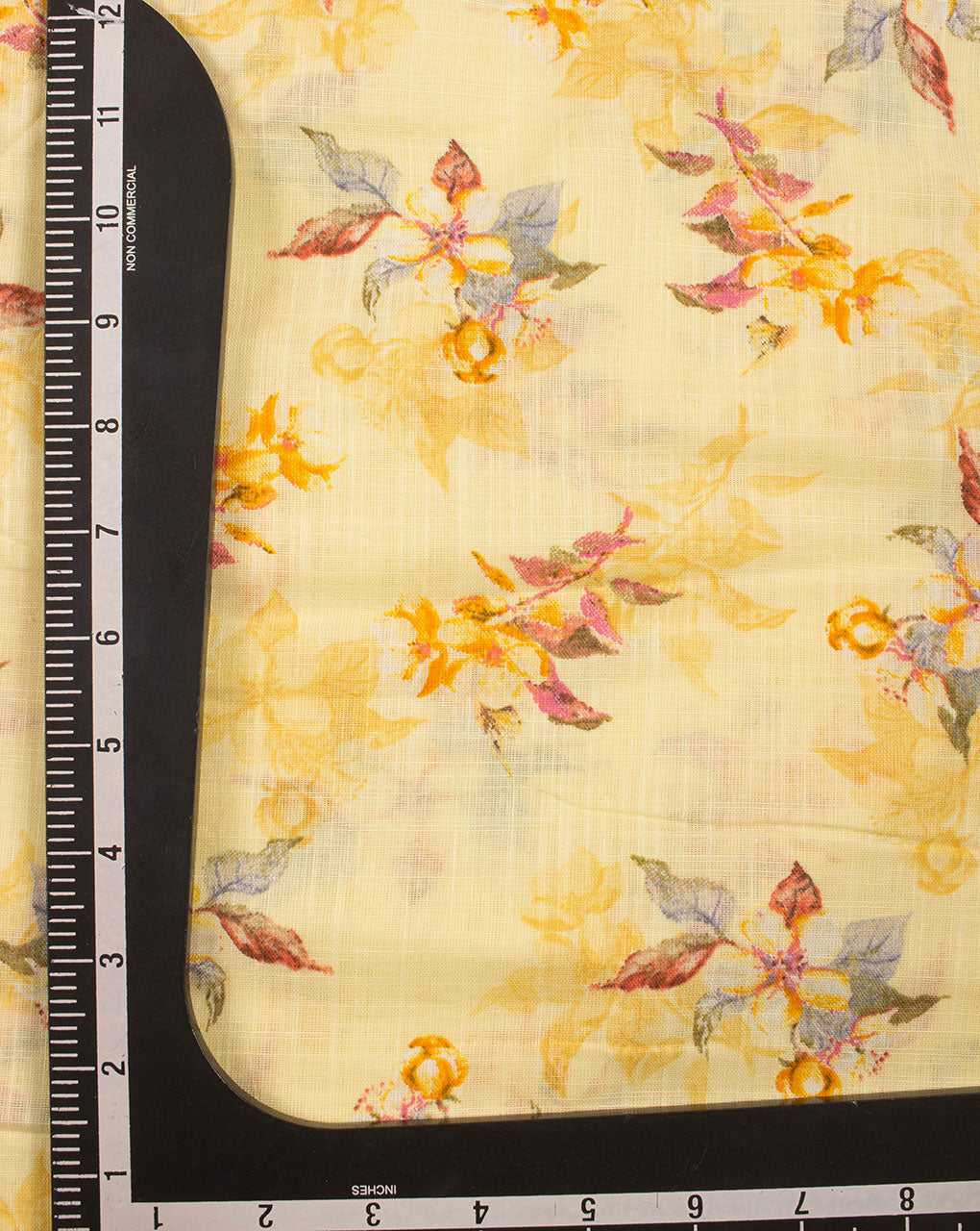 Yellow Grey Floral Screen Print Slub Cotton Fabric - Fabriclore.com