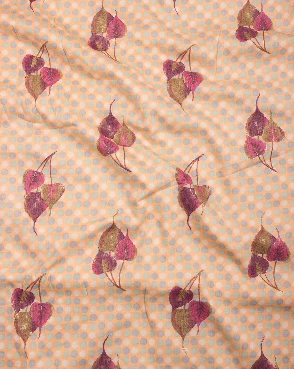 Peach Fuchsia Floral Foil Screen Print Slub Rayon Fabric - Fabriclore.com