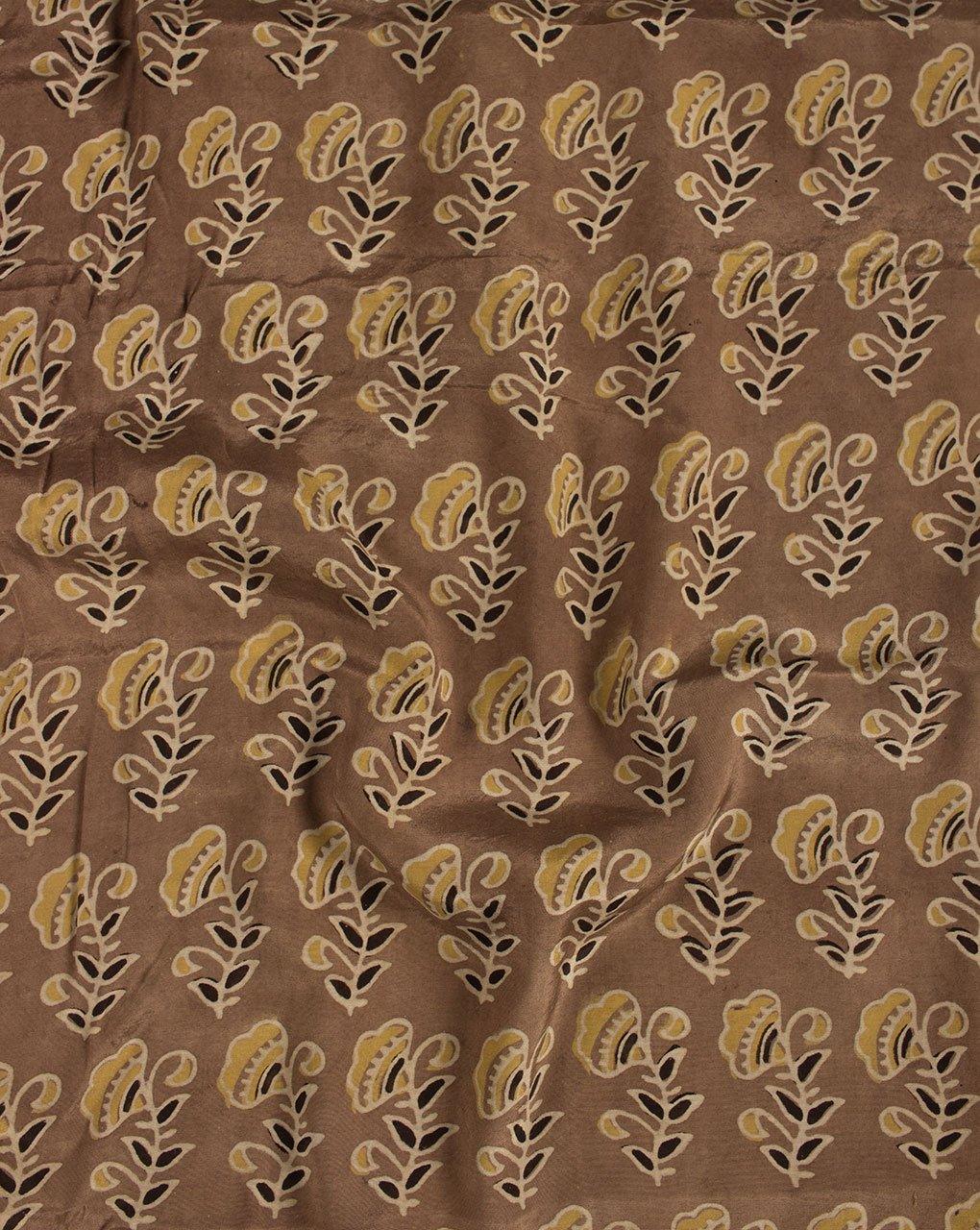 ( Pre-Cut 1.75 MTR ) Floral Natural Dye Ajrak Hand Block Santoon Viscose Fabric - Fabriclore.com